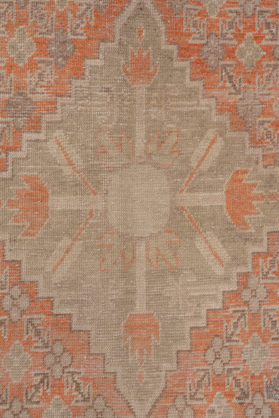 4' x 7' one-of-a-kind handmade vintage Khotan rug. Color palette: brown, gray, light gray, off-white, pink