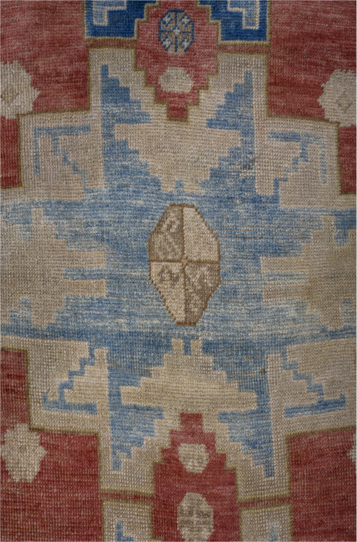 3' x 5' one-of-a-kind handmade vintage Kazak small size rug. Color palette: blue, brown, dark gray, gray, light gray, red