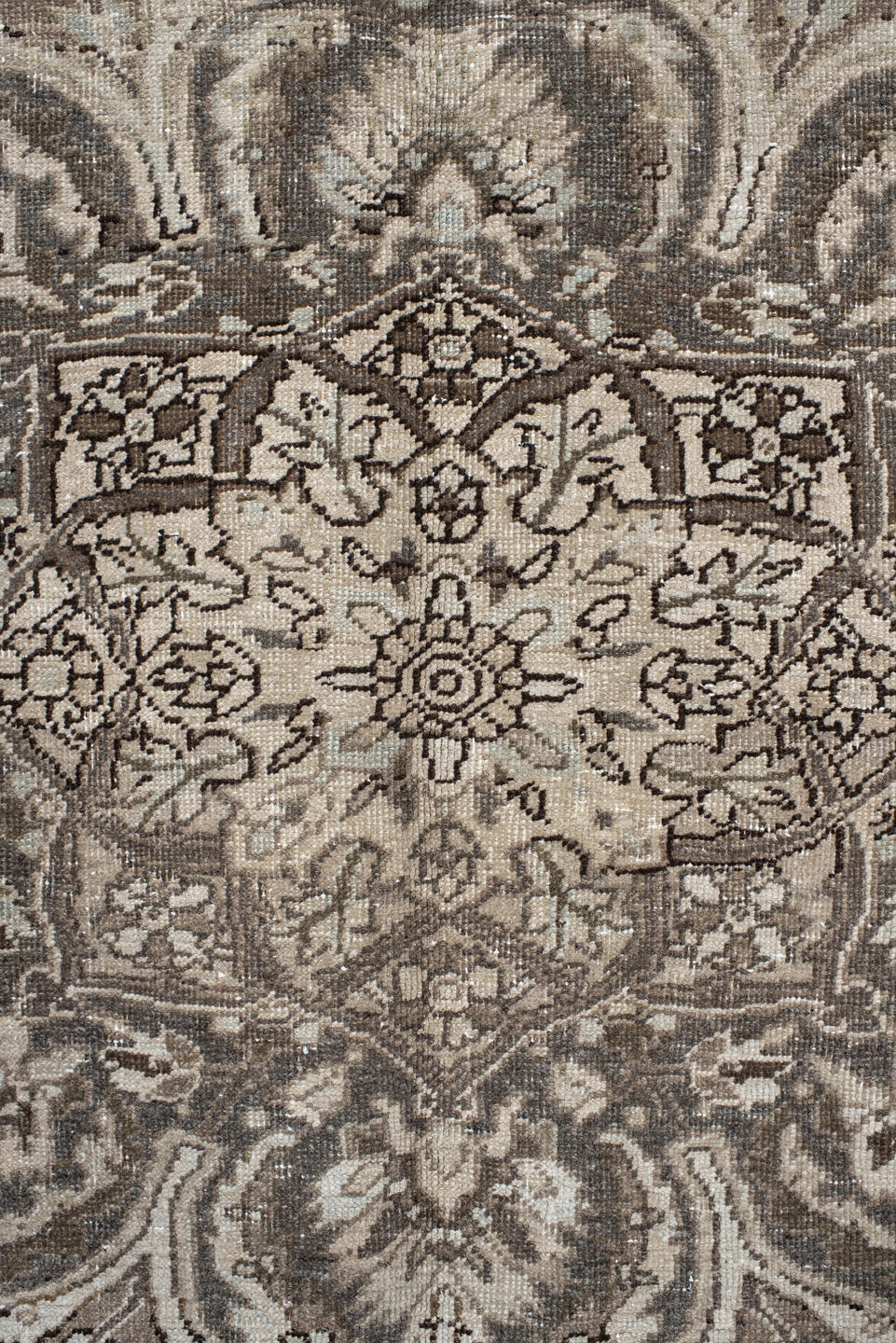 8' x 11' one-of-a-kind handmade vintage Heriz large size rug. Color palette: gray, black, light gray, off-white, dark gray