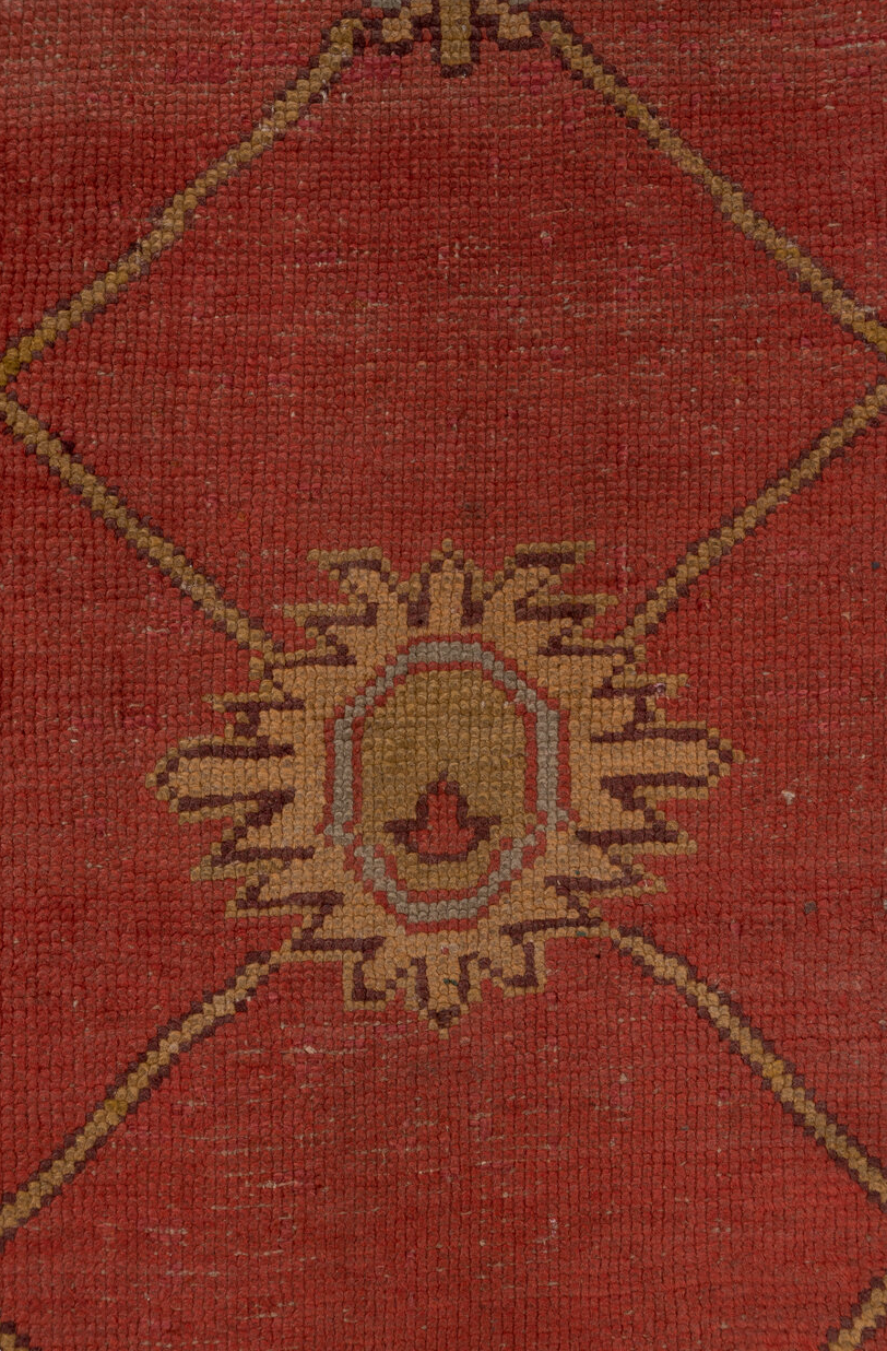 3' x 11' one-of-a-kind handmade vintage Oushak runner rug. Color palette: brown, off-white, pink, snow, white, whitesmoke