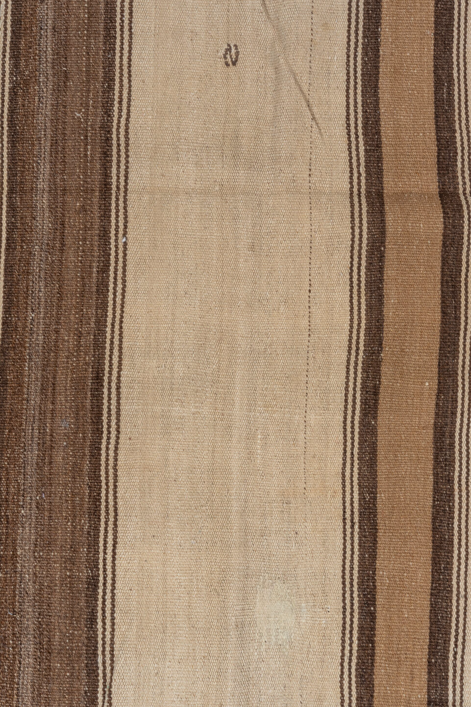 5' x 11' one-of-a-kind handmade vintage Kilim rug. Color palette: brown, gray, light gray, off-white, snow, white