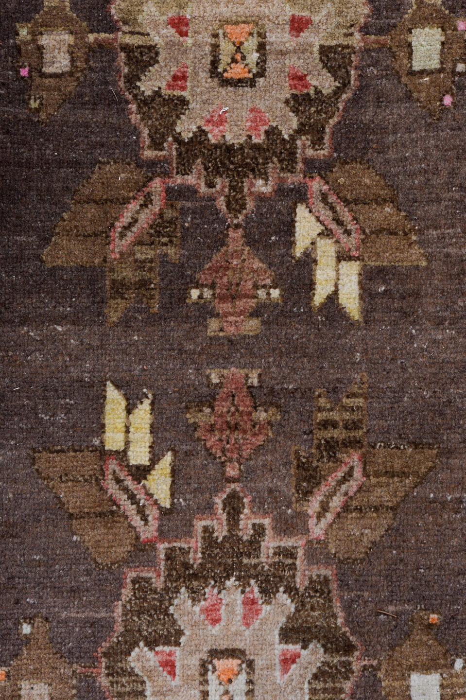 10' x 12' one-of-a-kind handmade vintage Sparta large size rug. Color palette: brown, gray, light gray, off-white, pink, red