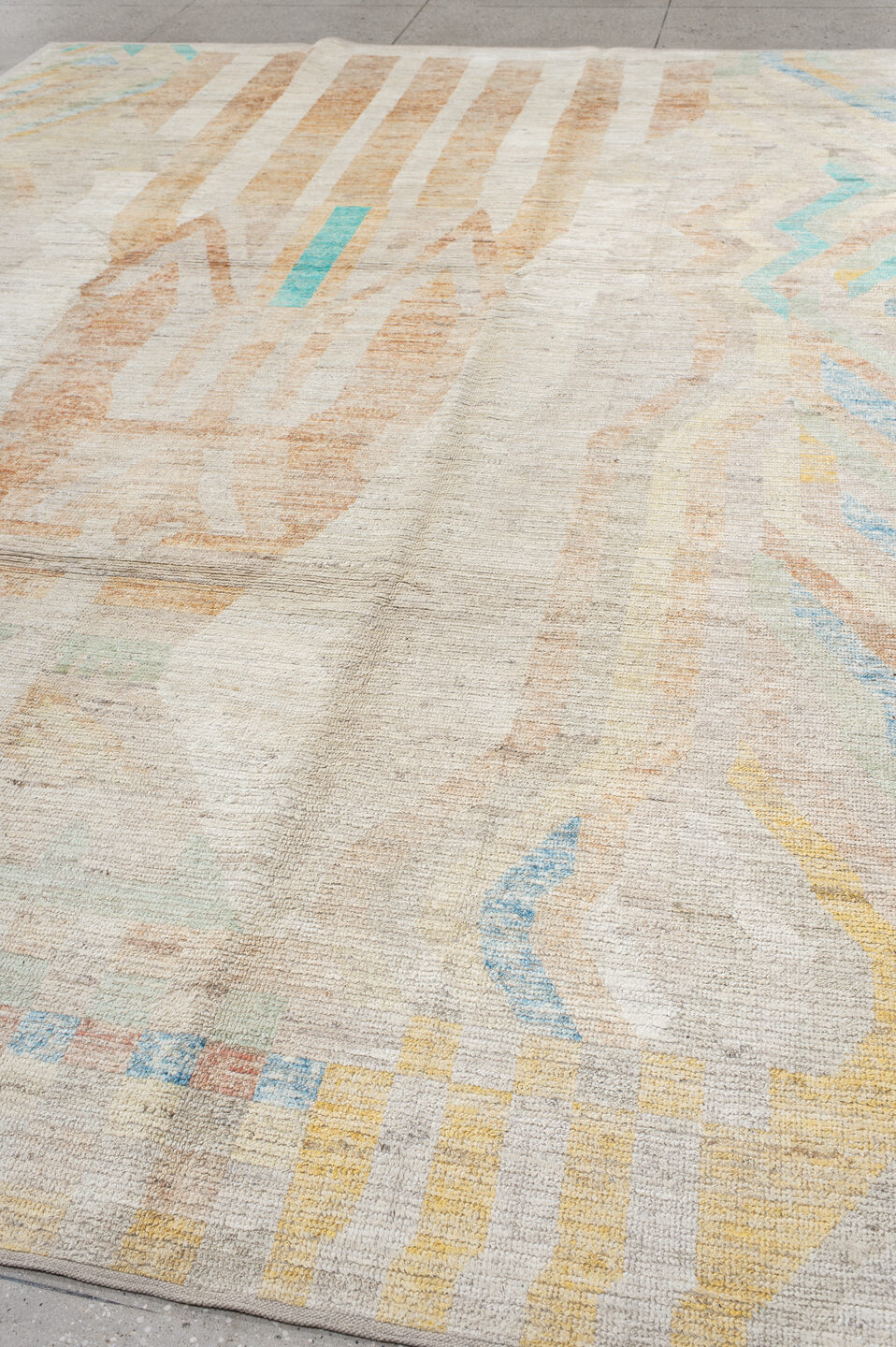 10' x 13' one-of-a-kind handmade vintage Tulu large size rug. Color palette: antiquewhite, blue, brown, burlywood