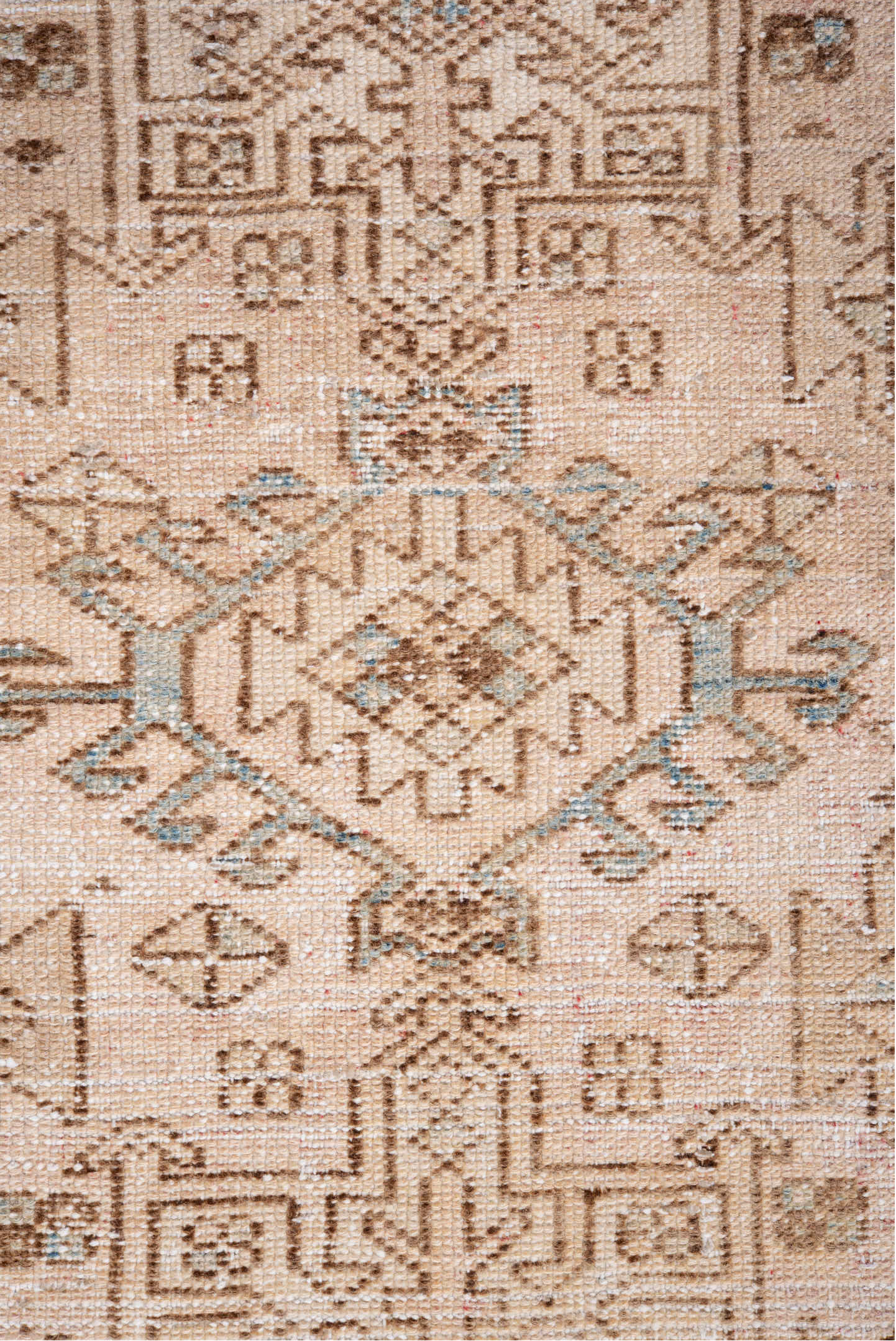 2' x 3' one-of-a-kind handmade vintage Karaje small size rug. Color palette: antiquewhite, blue, brown, gray, light gray