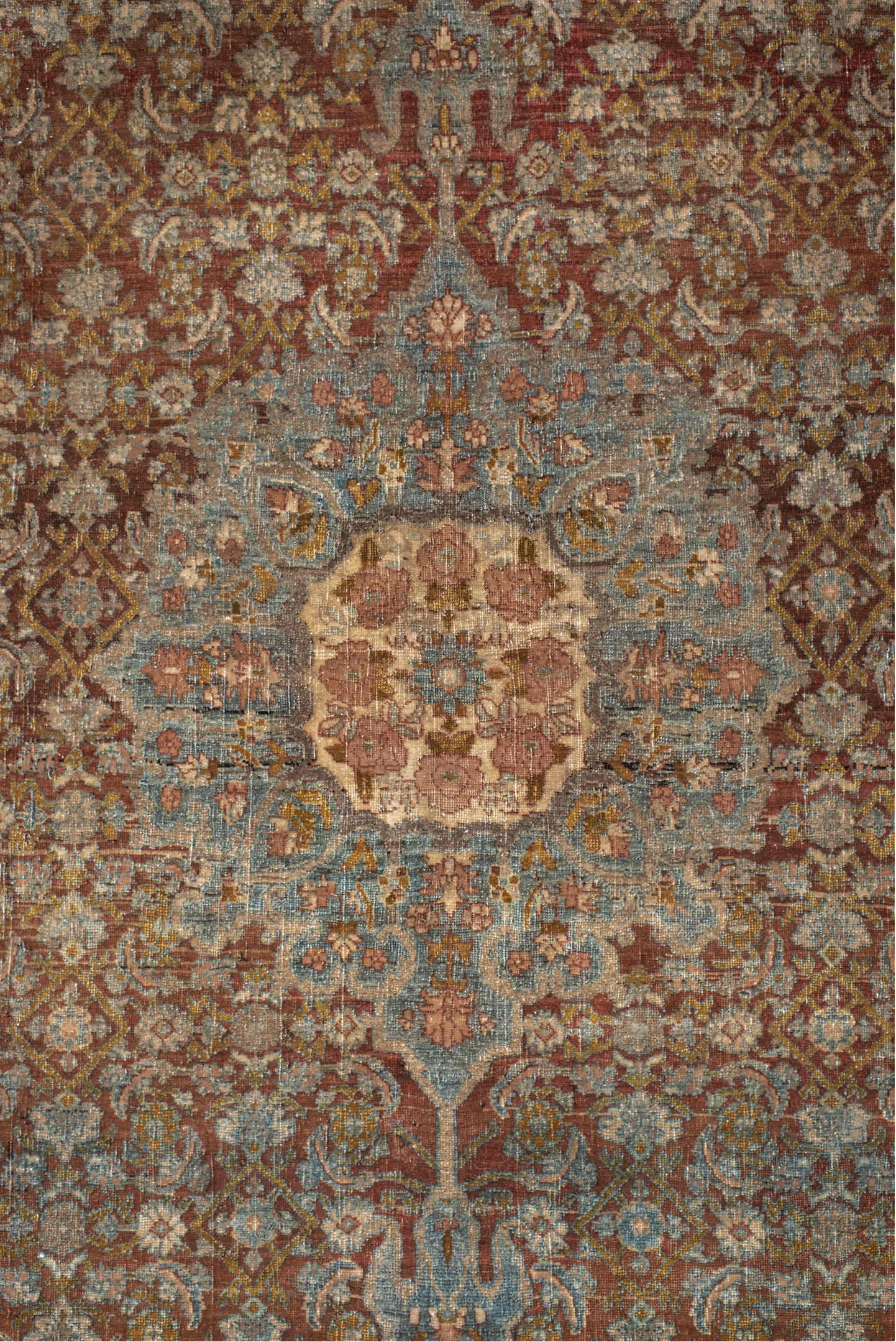 4' x 7' one-of-a-kind handmade vintage Bidjar rug. Color palette: brown, gray, off-white, orange