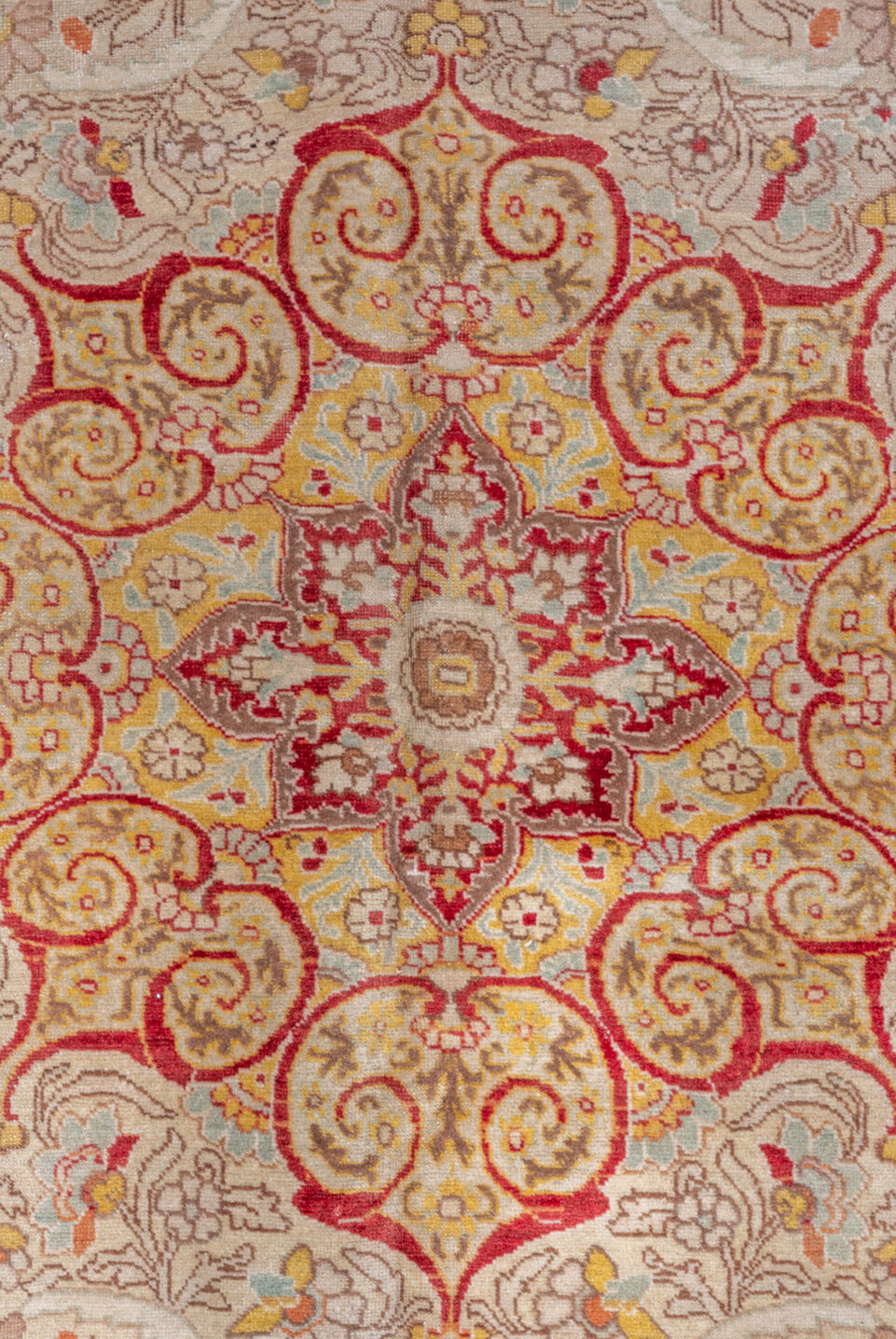 8' x 12' one-of-a-kind handmade vintage Tabriz large size rug. Color palette: brown, maroon, orange, red, sienna