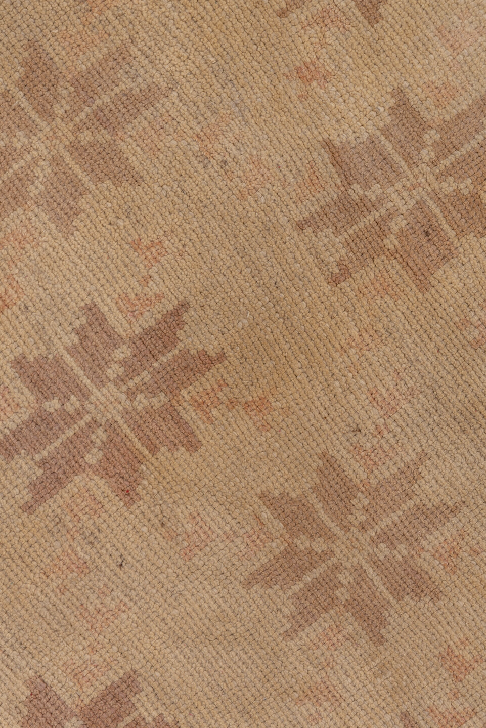 3' x 10' one-of-a-kind handmade vintage Tulu runner rug. Color palette: brown, pink, tan