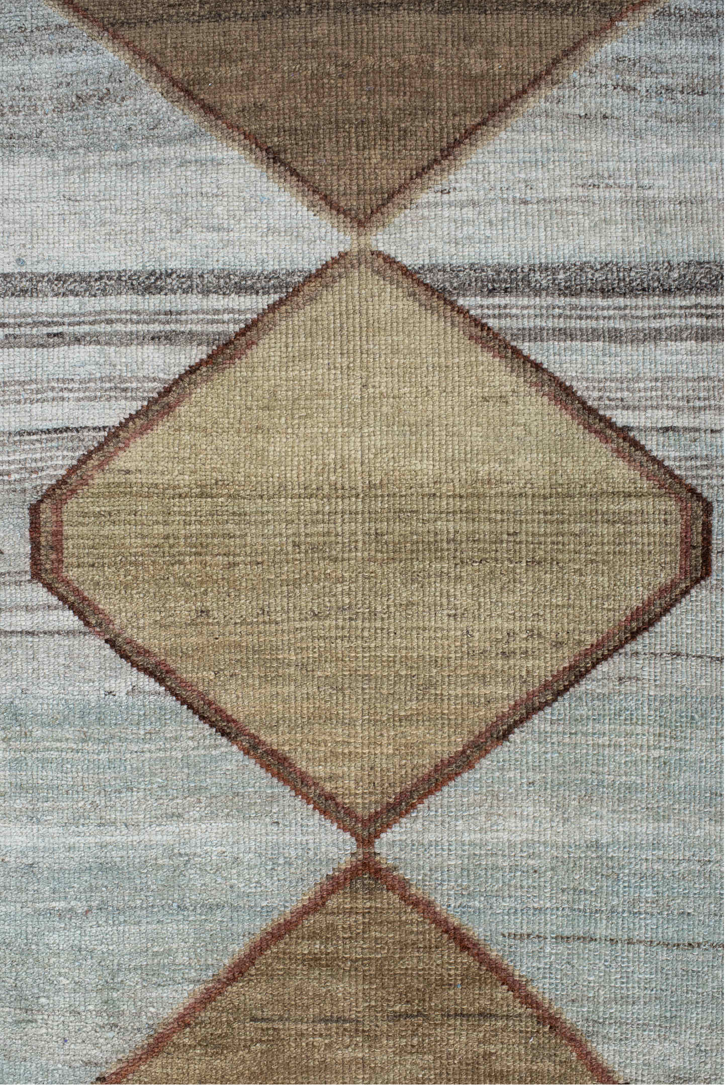 3' x 10' one-of-a-kind handmade vintage Gabbe runner rug. Color palette: black, brown, dark gray, gray, light gray