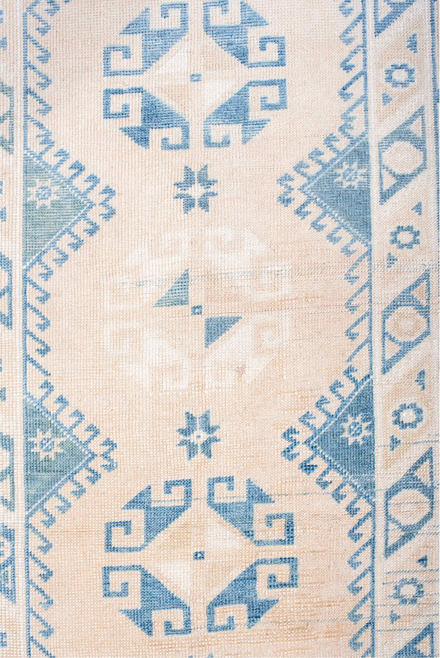 3' x 6' one-of-a-kind handmade vintage Anatol small size rug. Color palette: blue, dark gray, floral white, gainsboro, gray