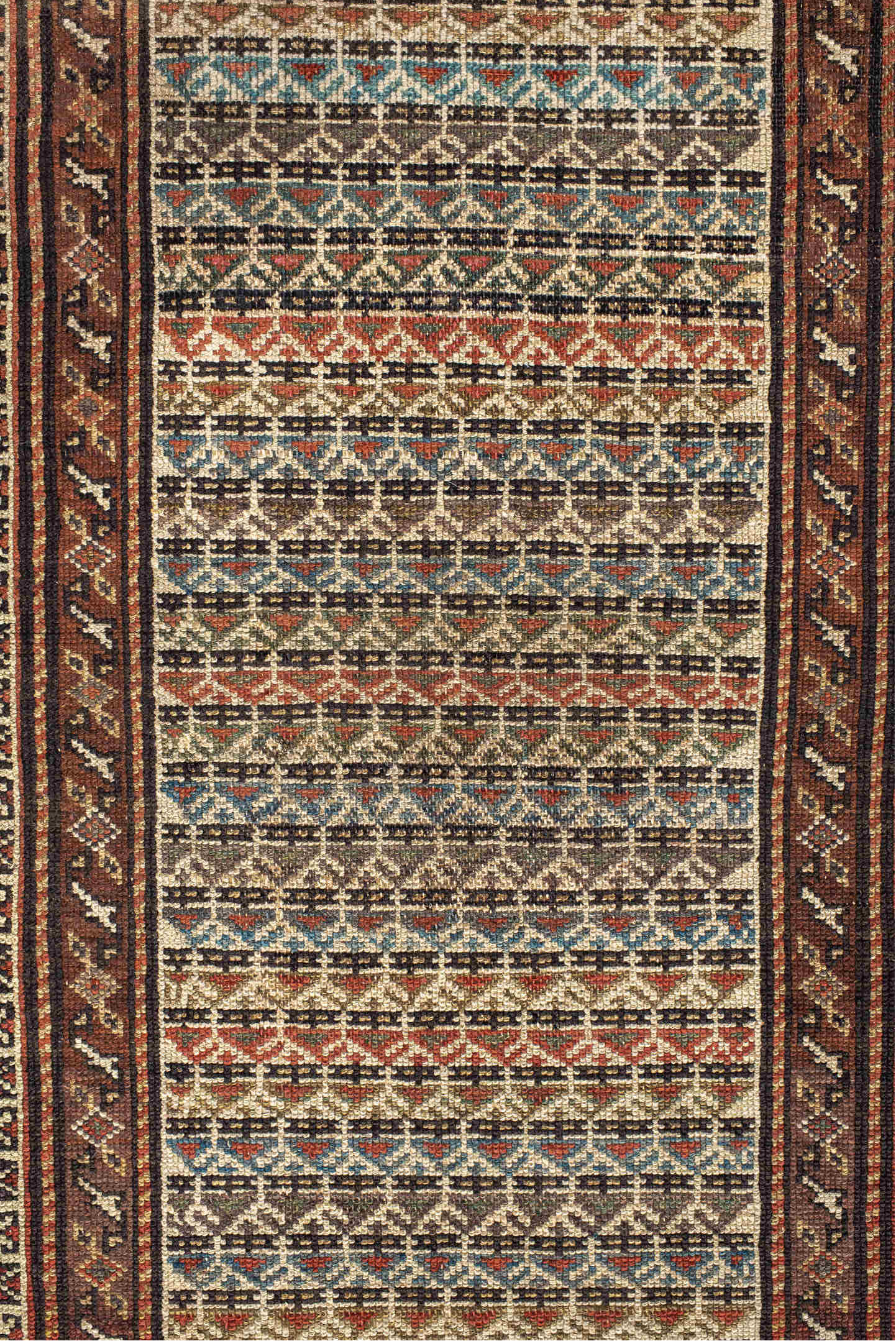 2' x 5' one-of-a-kind handmade vintage Malayer small size rug. Color palette: black, brown, dim gray, gray, pink