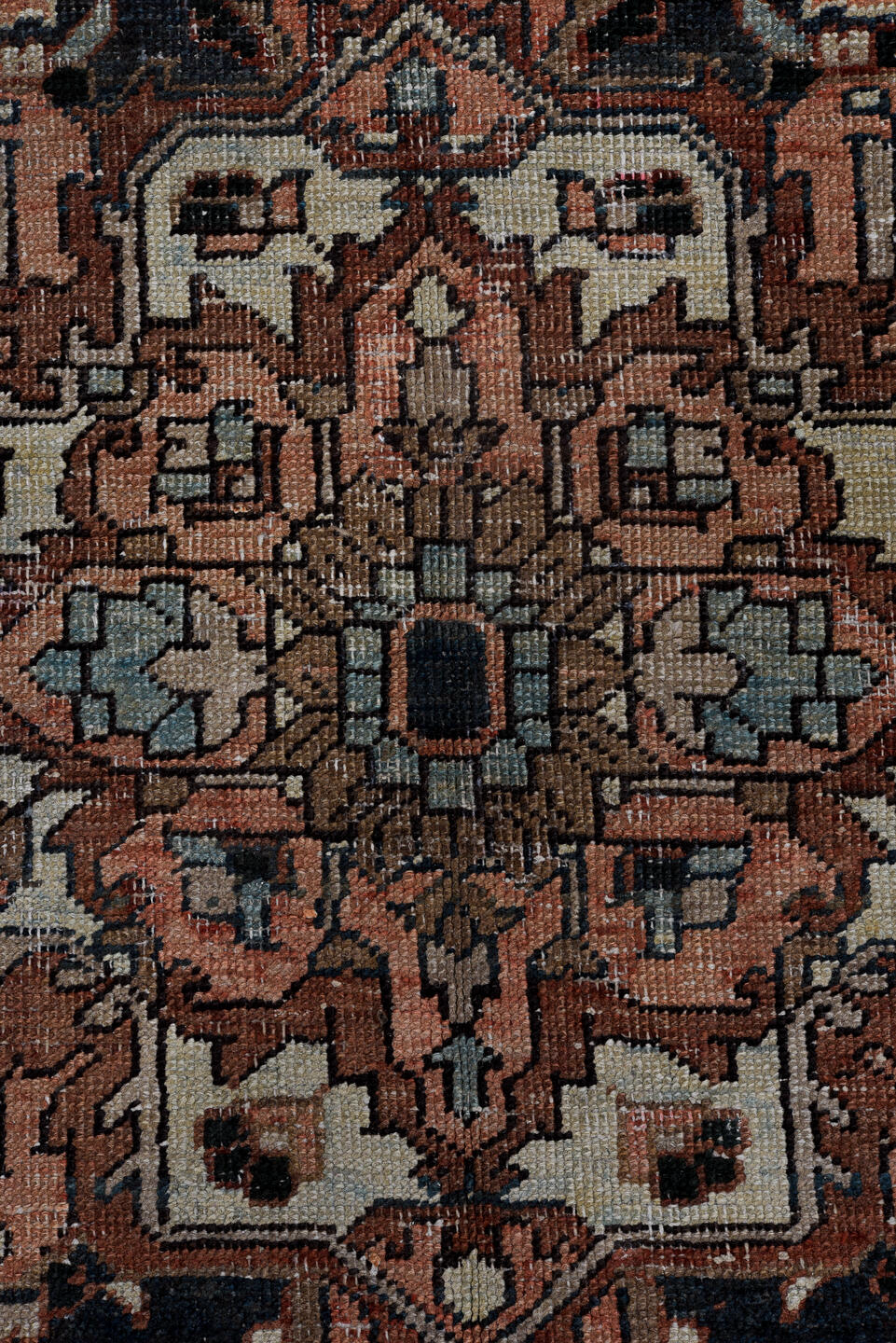 6' x 9' one-of-a-kind handmade vintage Heriz medium size rug. Color palette: black, brown, charcoal, dim gray, gray