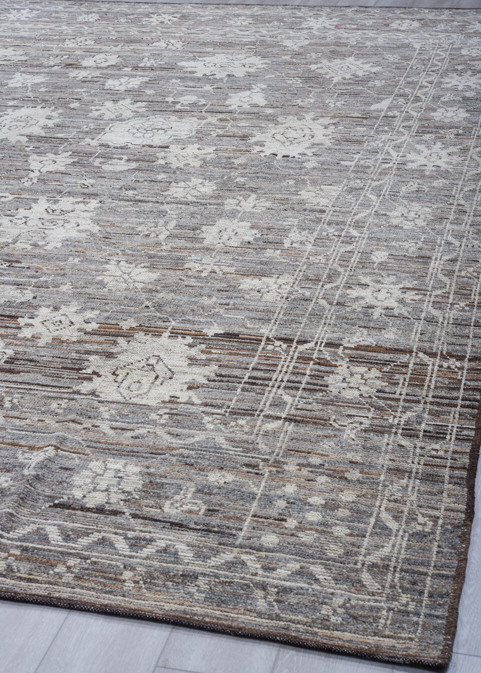 10' x 13' one-of-a-kind handmade vintage Tulu large size rug. Color palette: black, blue, dim gray, gainsboro, gray