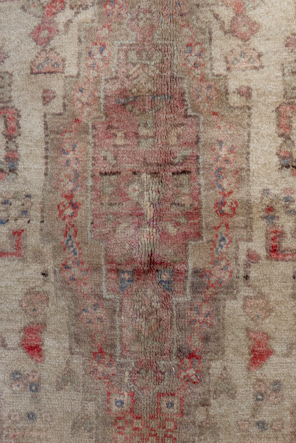 5' x 8' one-of-a-kind handmade vintage Oushak medium size rug. Color palette: brown, gray, light gray, pink, red