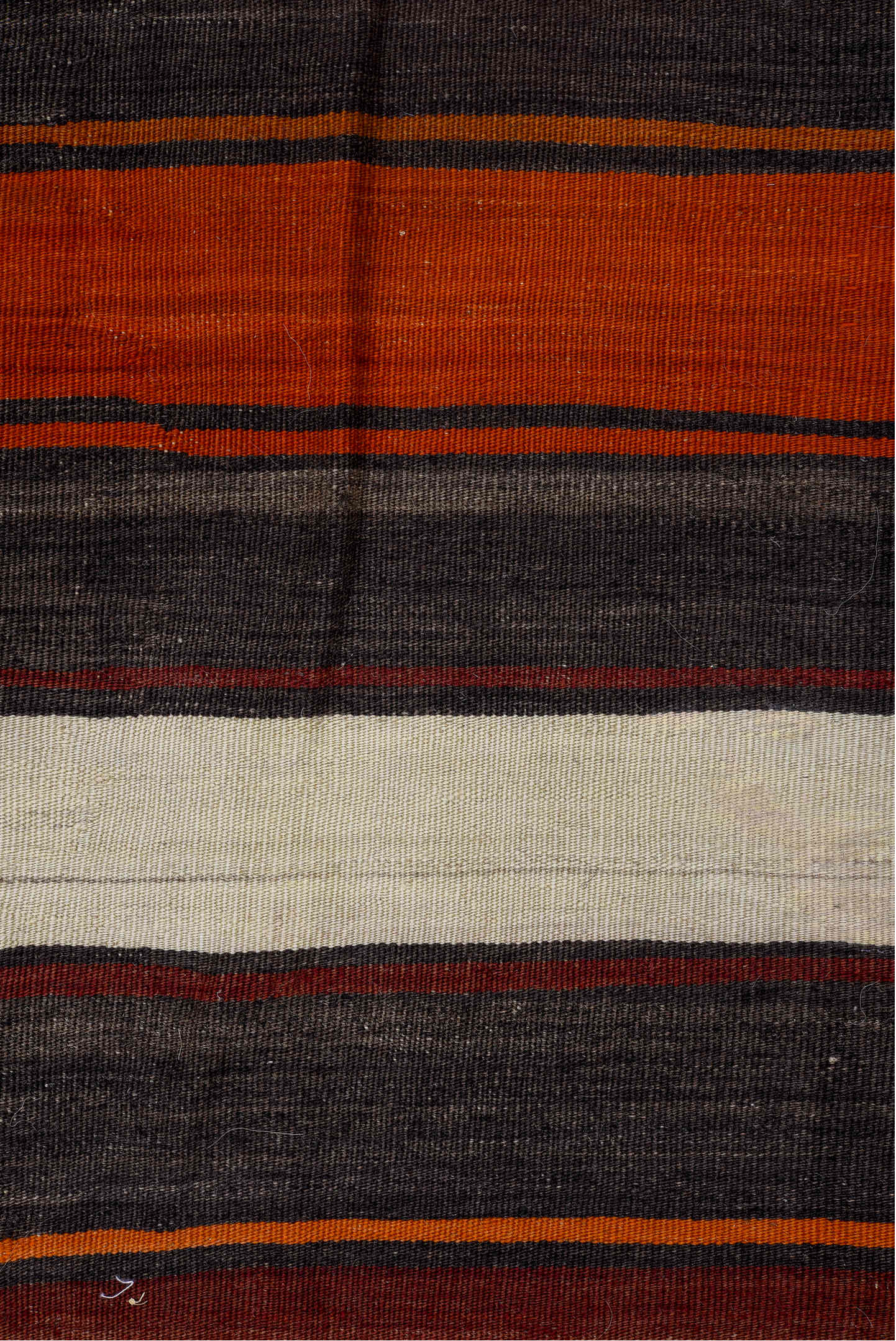 7' x 12' one-of-a-kind handmade vintage Kilim large size rug. Color palette: black, brown, charcoal, gray, light gray