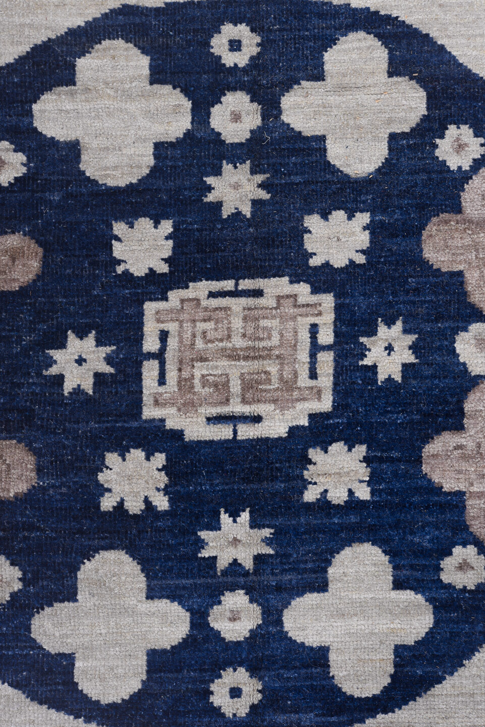 12' x 19' one-of-a-kind handmade vintage Khotan oversize rug. Color palette: blue, dim gray, fiord, gray, light blue