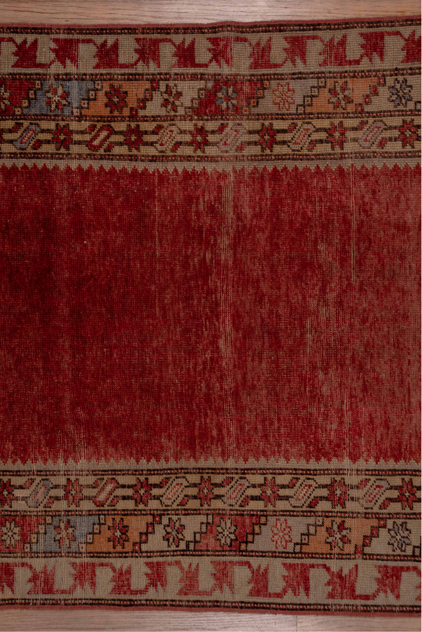 3' x 12' one-of-a-kind handmade vintage Oushak runner rug. Color palette: brown, gray, off-white, pink, red, snow, white