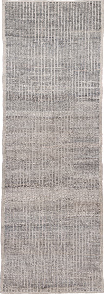 3' x 9' one-of-a-kind handmade vintage Tulu runner rug. Color palette: blue, dark gray, dim gray, gainsboro, gray
