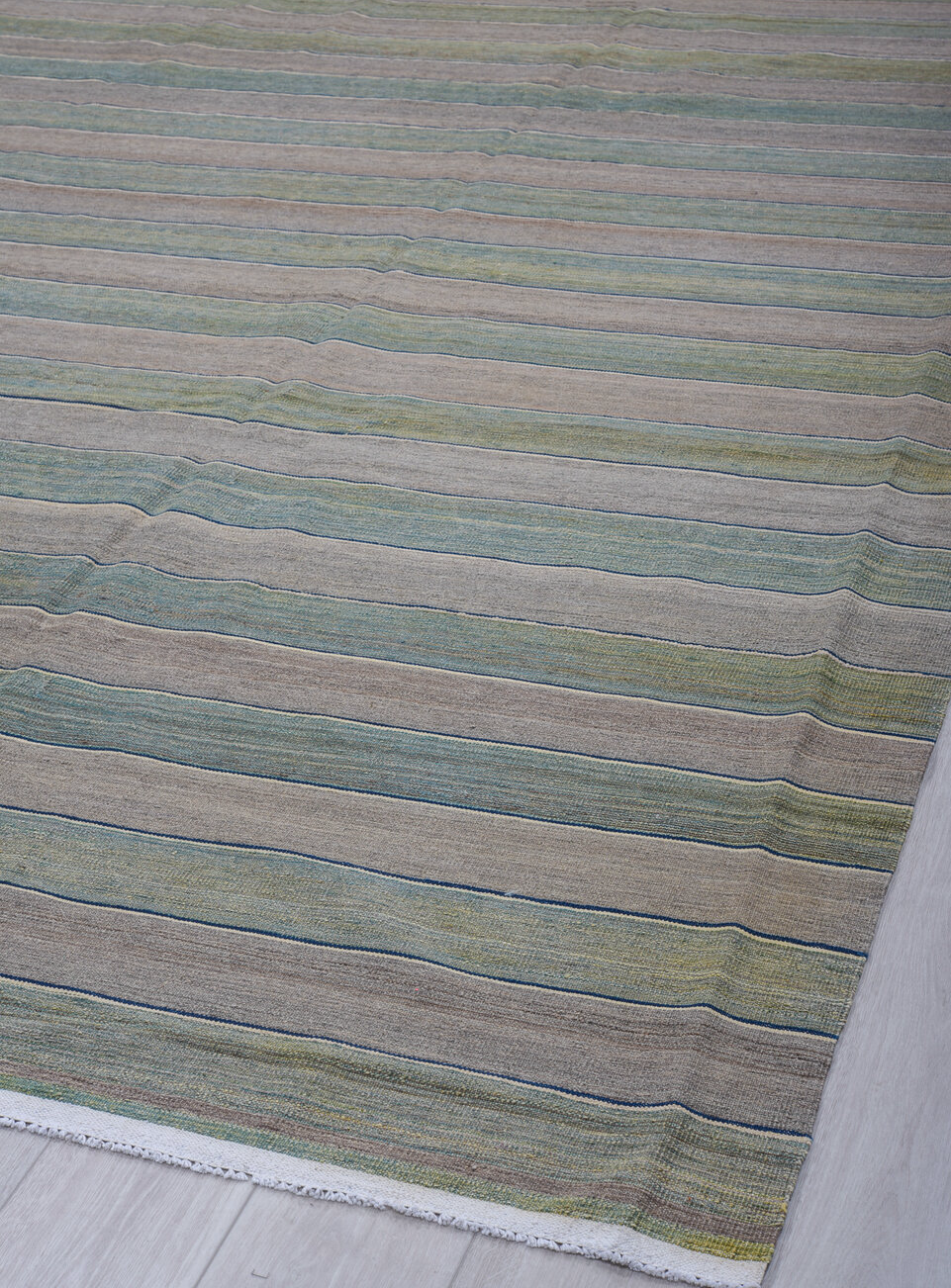 8' x 11' one-of-a-kind handmade vintage Kilim large size rug. Color palette: blue, dark gray, dim gray, gray, light blue