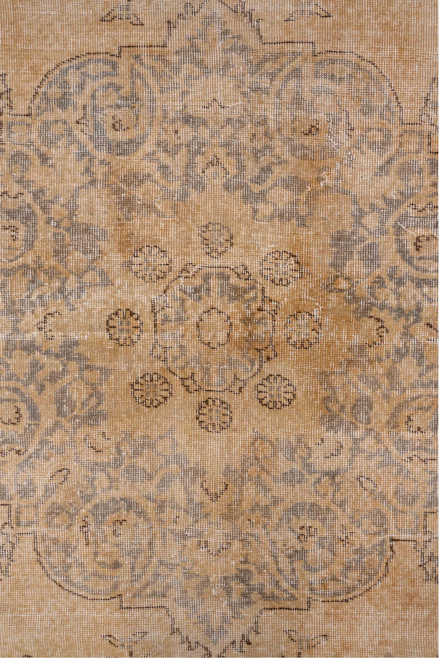 8' x 11' one-of-a-kind handmade vintage Oushak large size rug. Color palette: brown, gray, light gray, pink