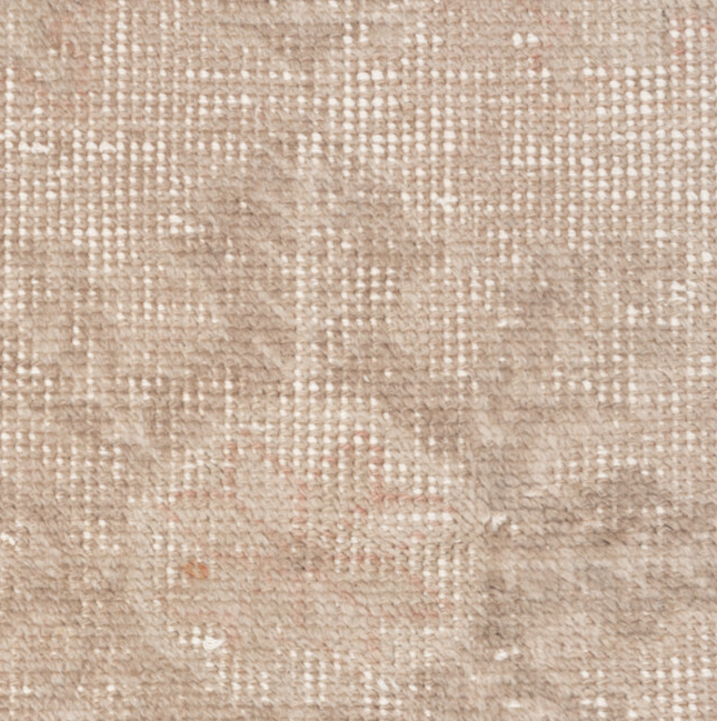 4' x 7' one-of-a-kind handmade vintage Oushak rug. Color palette: brown, gray, light gray, off-white, pink