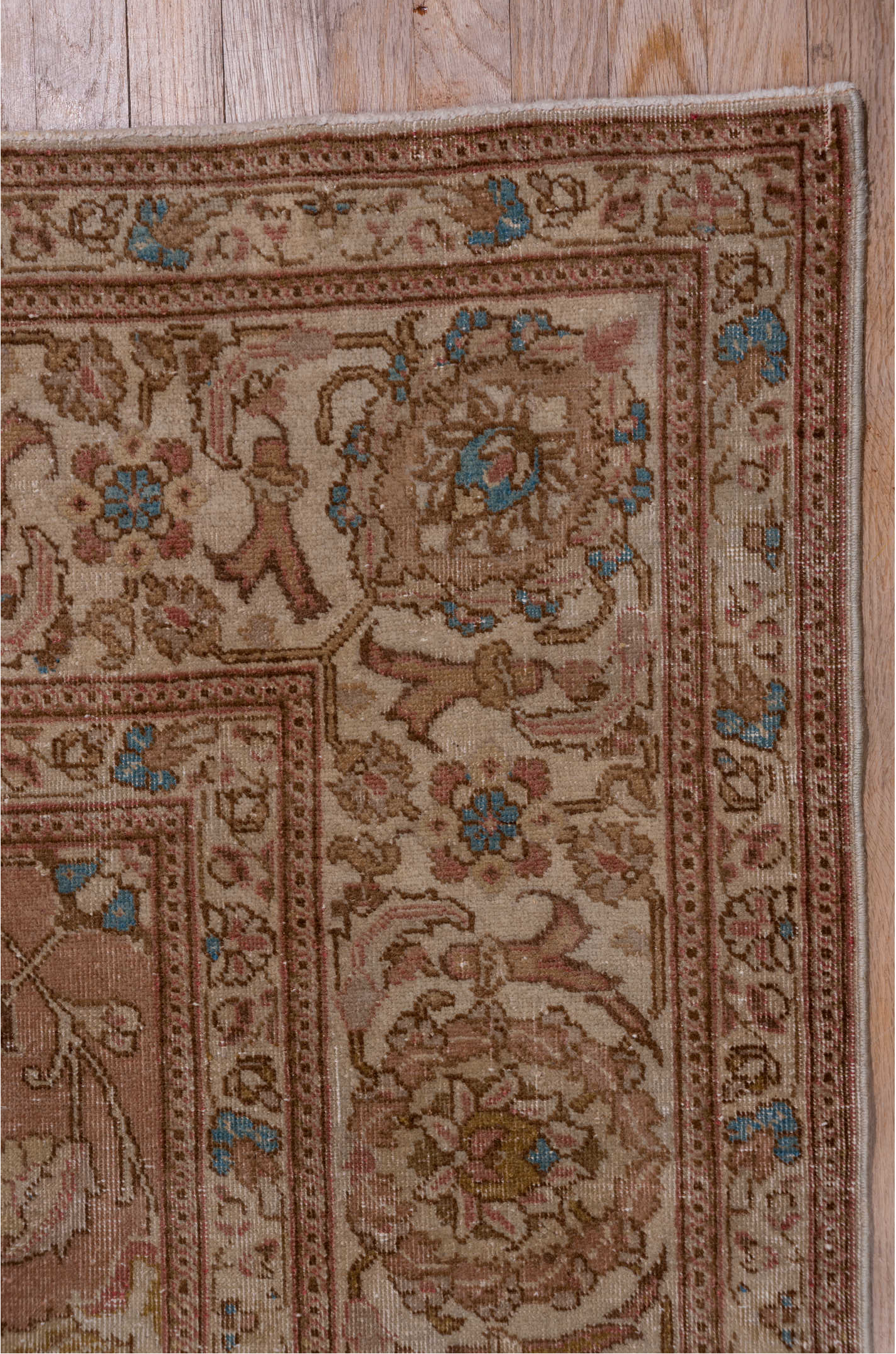 8' x 11' one-of-a-kind handmade vintage Tulu large size rug. Color palette: brown, dim gray, gray, pink