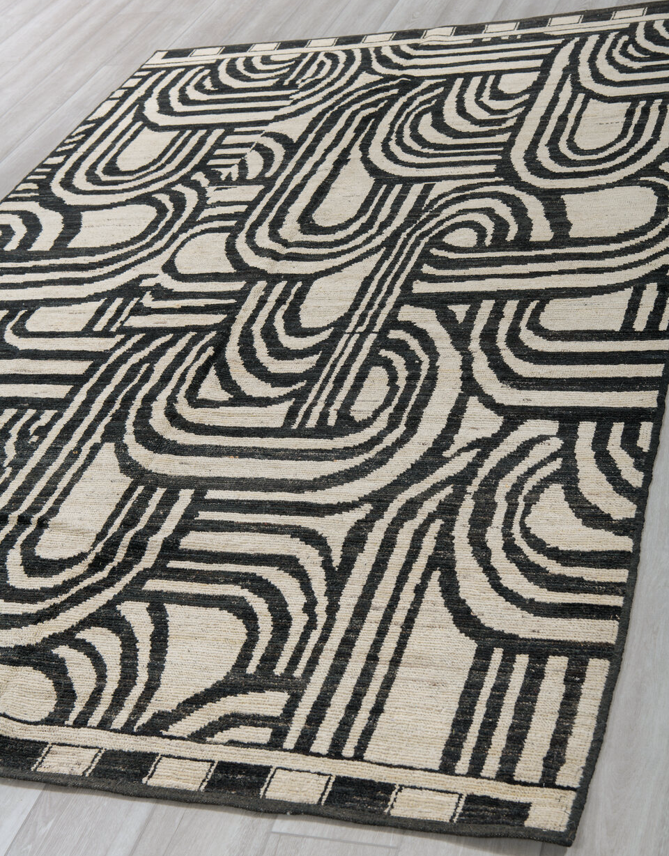 6' x 9' one-of-a-kind handmade vintage Tulu medium size rug. Color palette: black, blue, dim gray, gainsboro, gray