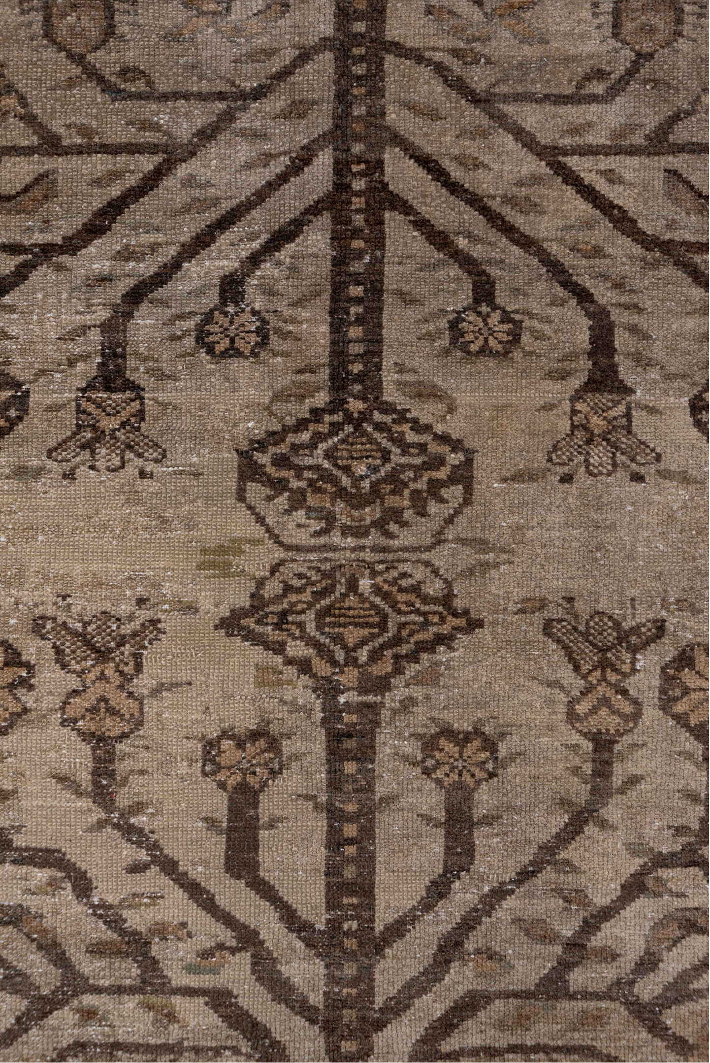 3' x 5' one-of-a-kind handmade vintage Malayer small size rug. Color palette: brown, gray, light gray, off-white