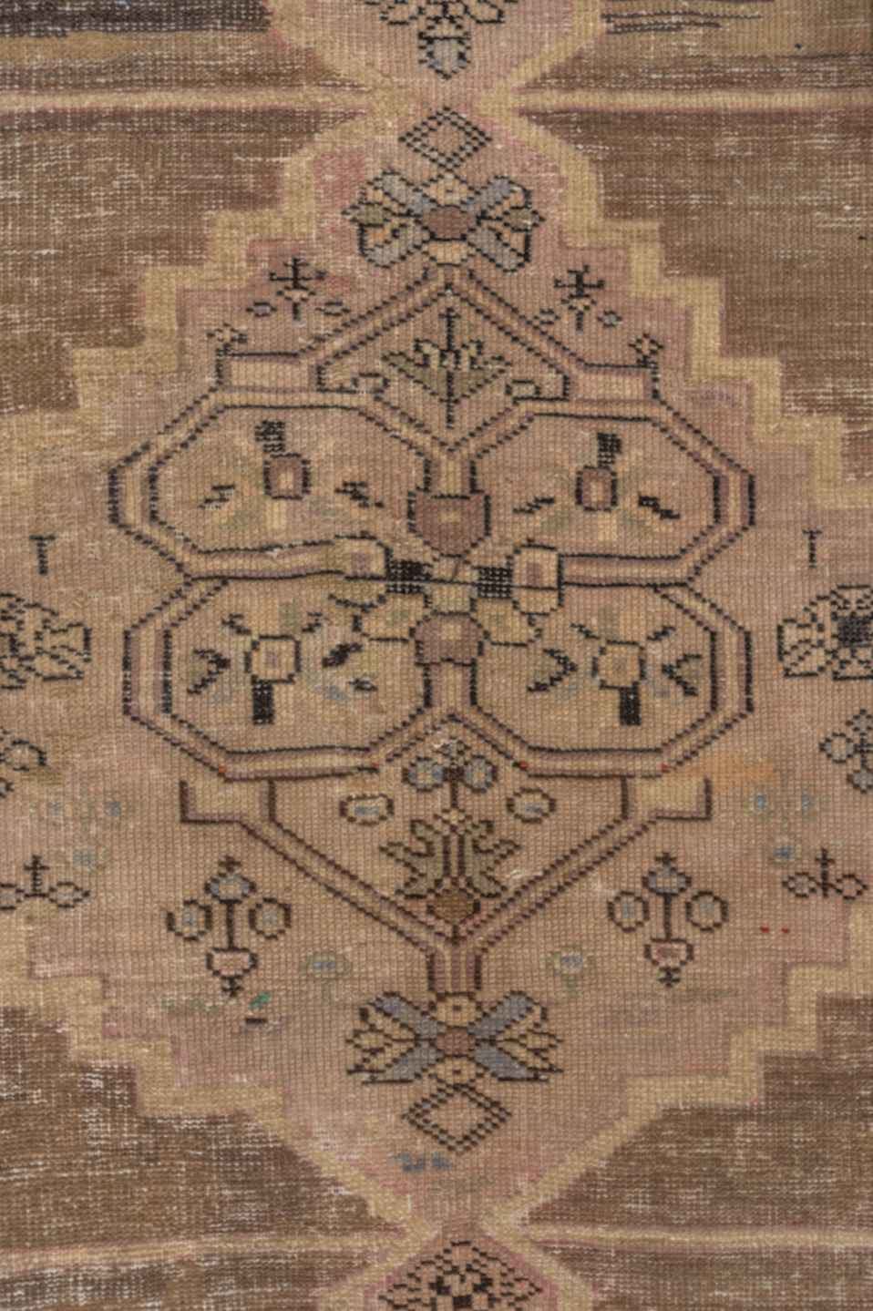 3' x 7' one-of-a-kind handmade vintage Caucasian runner rug. Color palette: black, brown, gray, light gray