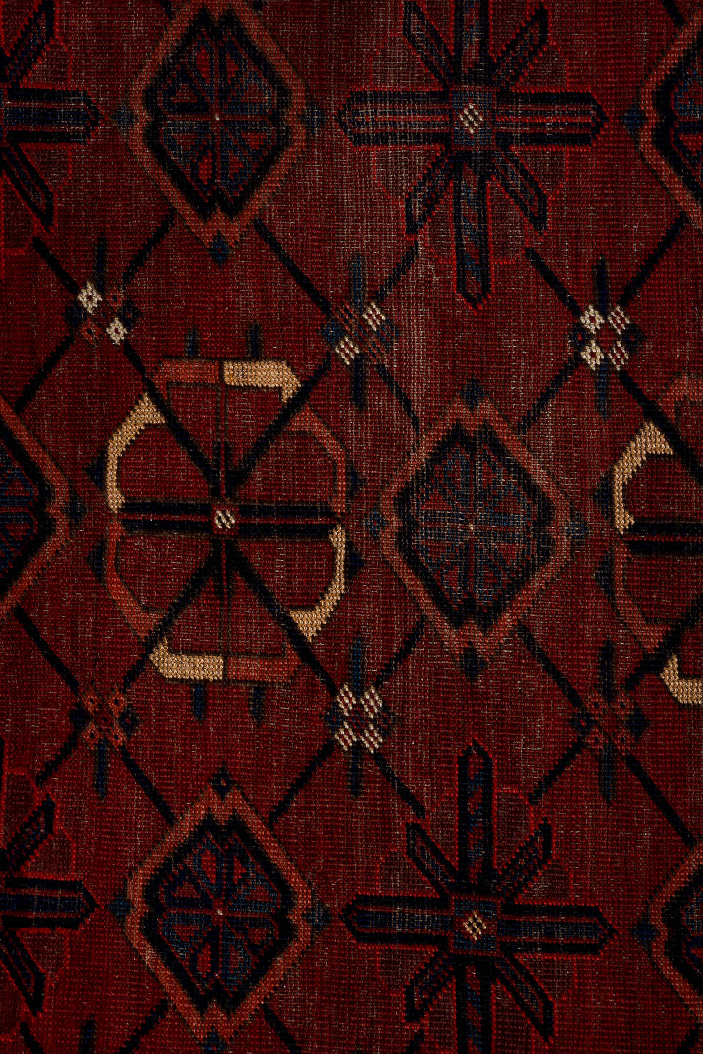 3' x 6' one-of-a-kind handmade vintage Torkaman small size rug. Color palette: brown, gray, light gray, off-white, pink, red