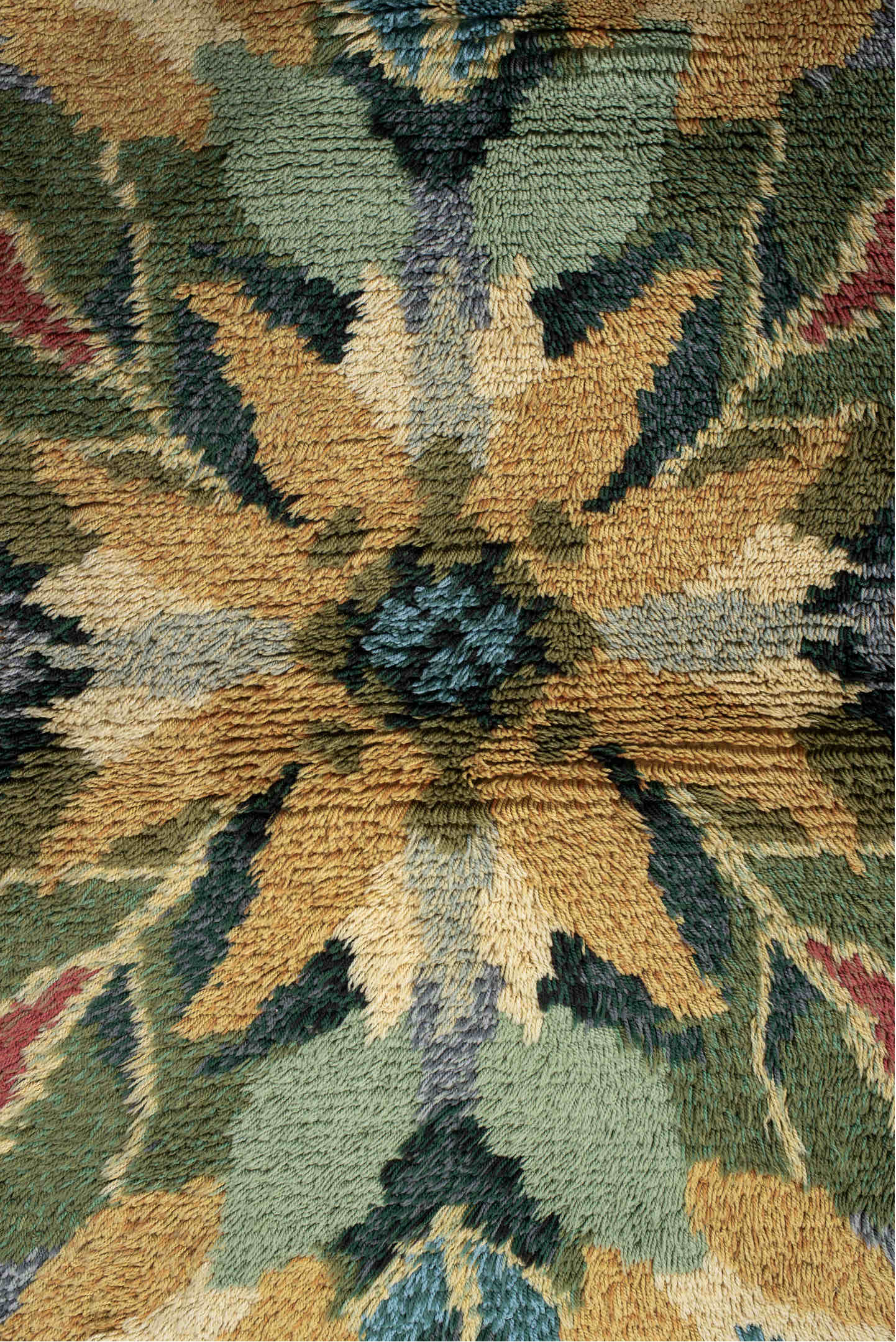 3' x 6' one-of-a-kind handmade vintage Swedish small size rug. Color palette: black, brown, burlywood, charcoal, dark gray