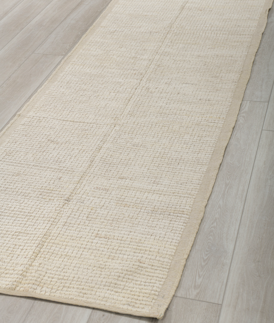 3' x 9' one-of-a-kind handmade vintage Tulu runner rug. Color palette: brown, dark gray, gainsboro, gray, light gray