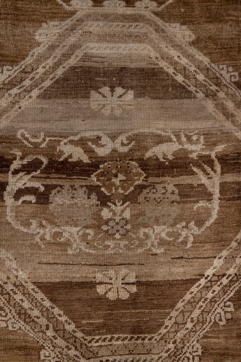 7' x 9' one-of-a-kind handmade vintage Oushak rug. Color palette: brown, gray, off-white, pink, snow, white, whitesmoke