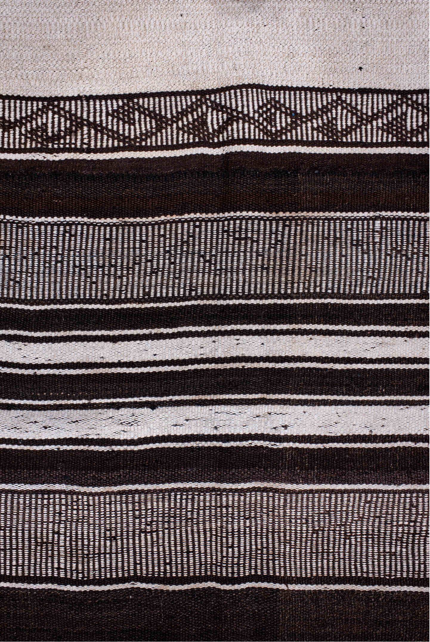 12' x 13' one-of-a-kind handmade vintage Flatweave oversize rug. Color palette: black, dark gray, gainsboro, gray