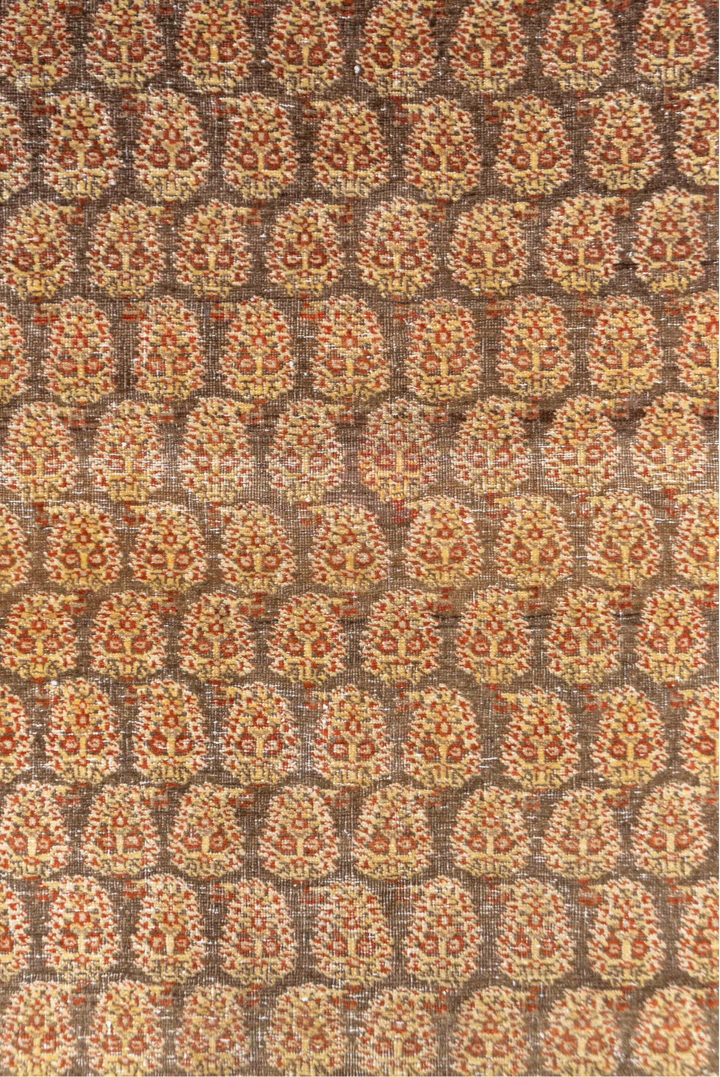 4' x 5' one-of-a-kind handmade vintage Tabriz small size rug. Color palette: brown, gray, off-white, orange, pink, snow