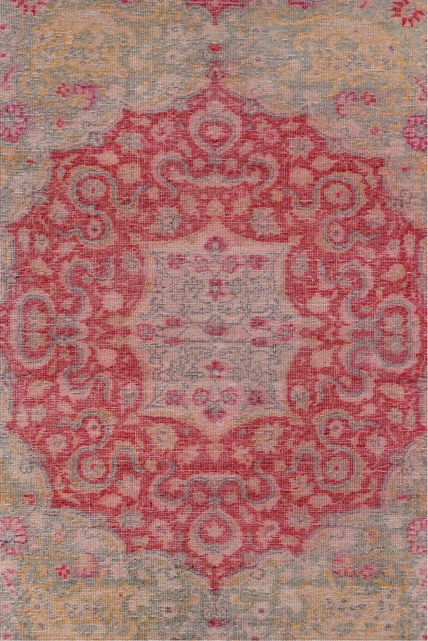 4' x 6' one-of-a-kind handmade vintage Kaisary small size rug. Color palette: brown, gray, pink, red, wine