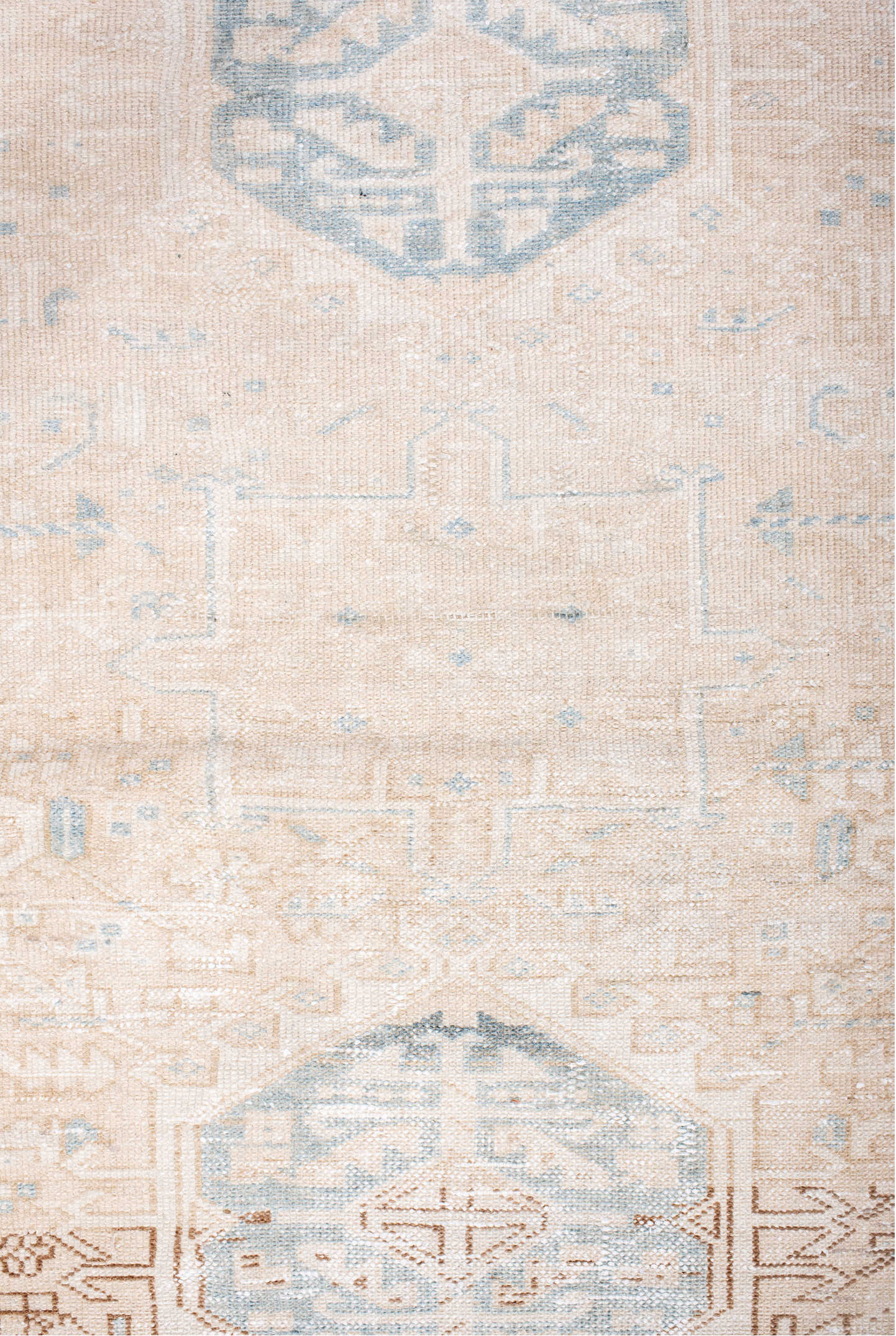 3' x 13' one-of-a-kind handmade vintage Karaje runner rug. Color palette: antiquewhite, brown, dark gray, gainsboro, gray