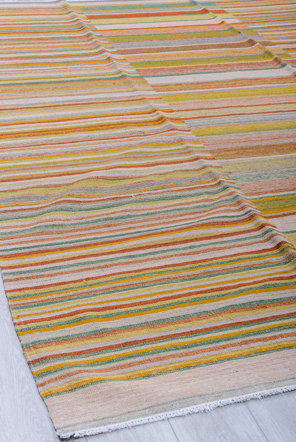 8' x 10' one-of-a-kind handmade vintage Kilim large size rug. Color palette: brown, gray, light gray, off-white, orange