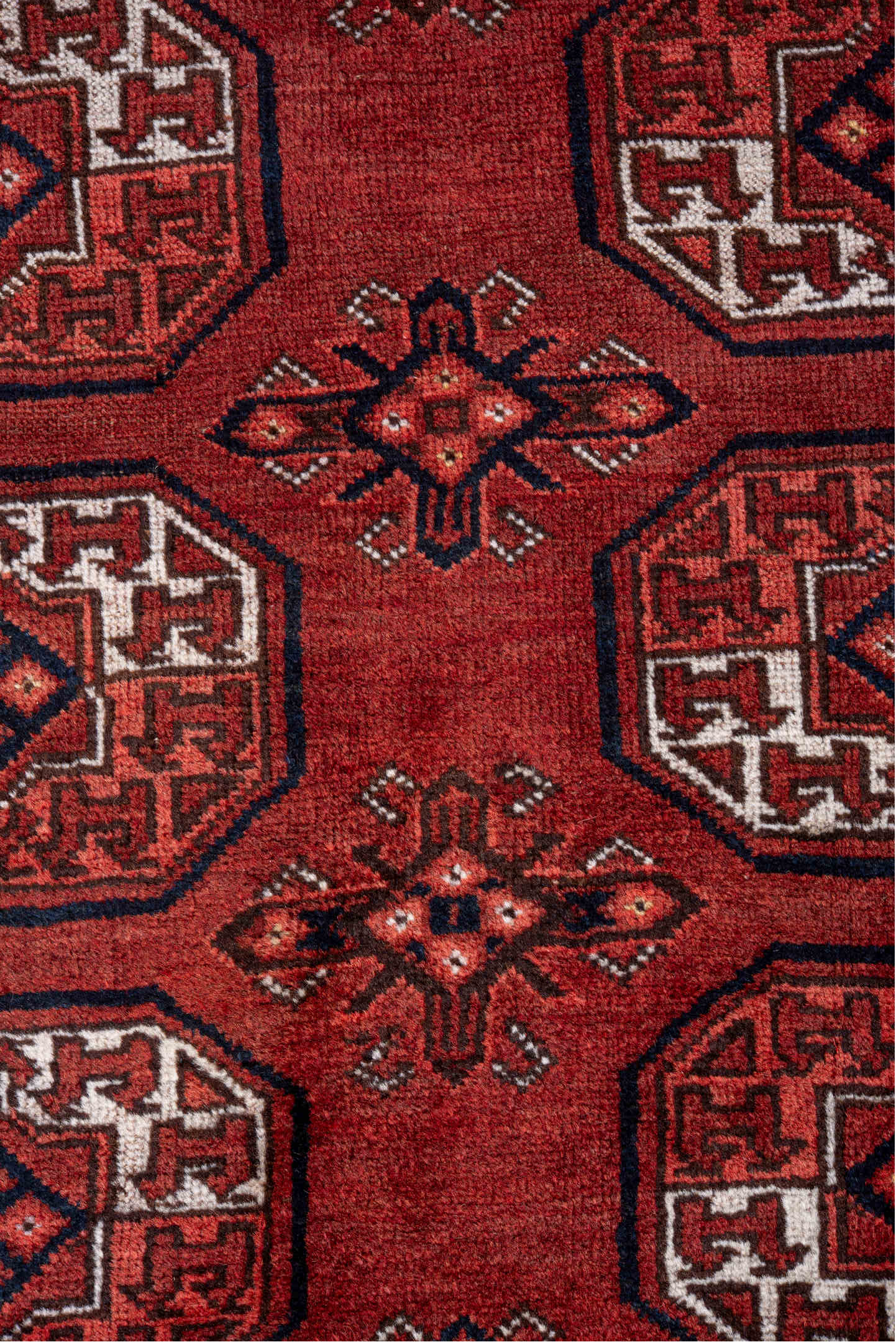 6' x 10' one-of-a-kind handmade vintage Yamoud large size rug. Color palette: black, brown, gray, light gray, pink, red