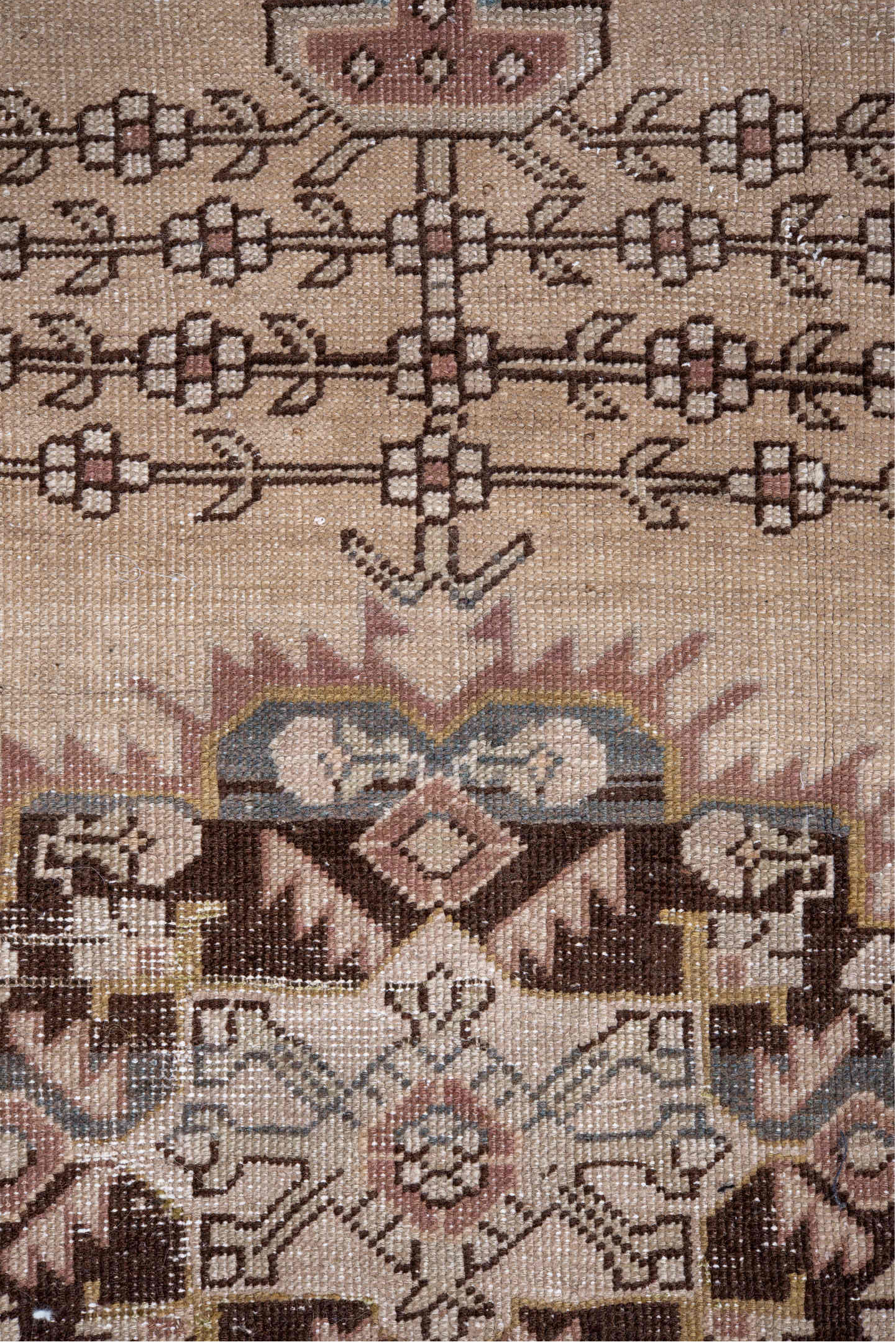 3' x 4' one-of-a-kind handmade vintage Karabagh small size rug. Color palette: black, brown, ghost white, gray, light gray
