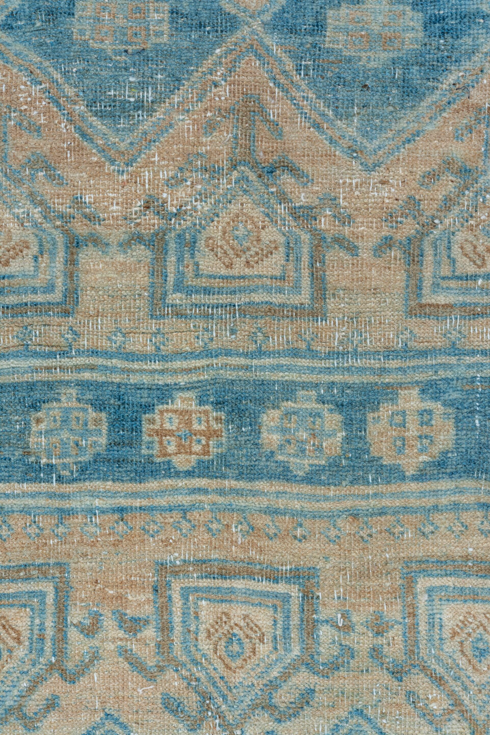 4' x 12' one-of-a-kind handmade vintage Bidjar runner rug. Color palette: blue, brown, gray, light blue, light gray
