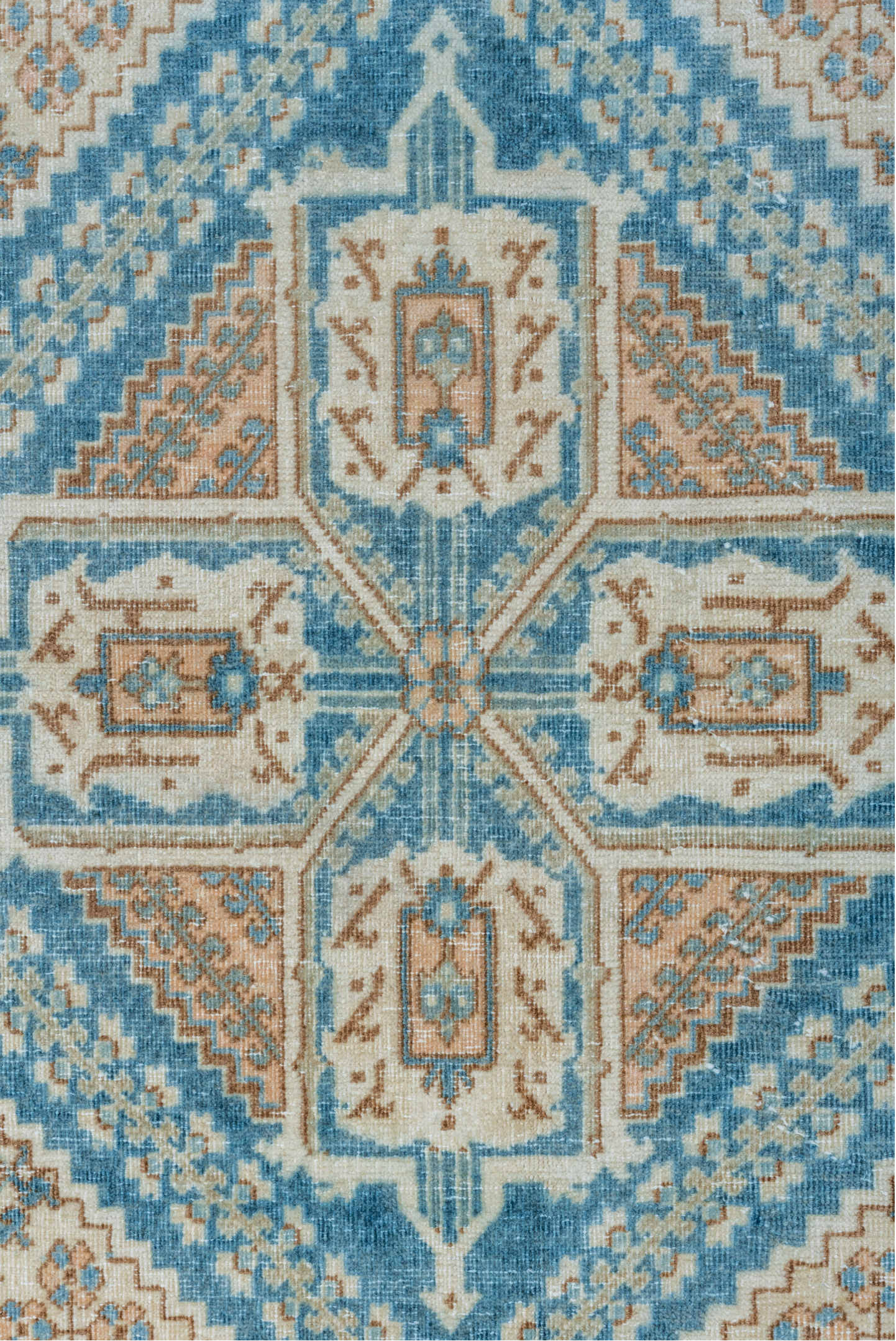 7' x 11' one-of-a-kind handmade vintage Joshegan large size rug. Color palette: blue, dark gray, dim gray, gainsboro, gray