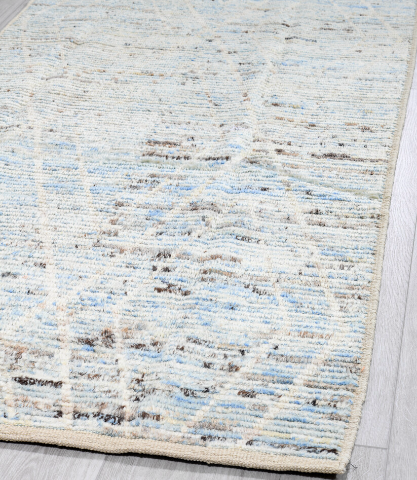 3' x 15' one-of-a-kind handmade vintage Tulu runner rug. Color palette: black, blue, dark gray, gainsboro, gray, light blue