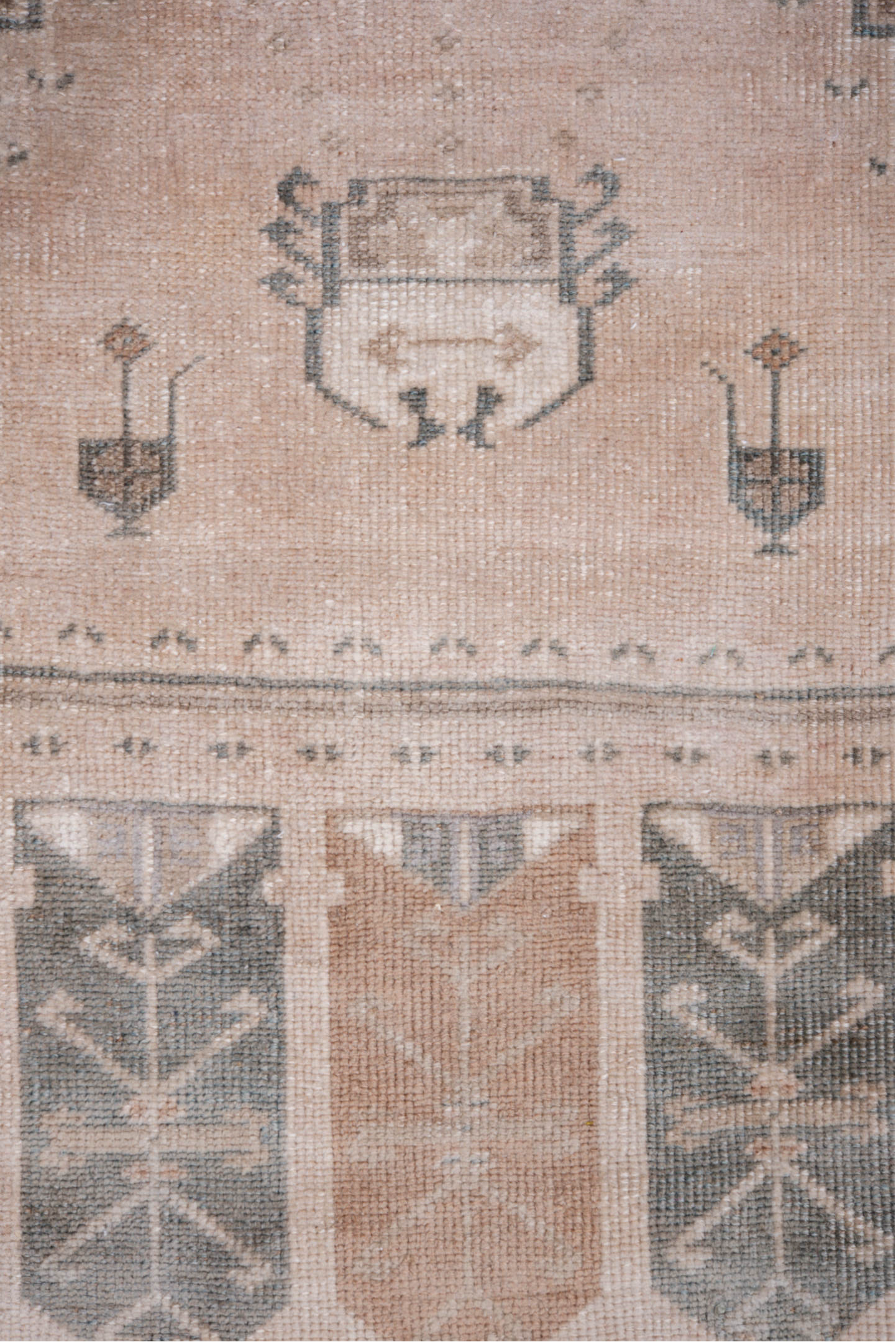 3' x 5' one-of-a-kind handmade vintage Anatol small size rug. Color palette: dim gray, gainsboro, gray, light gray