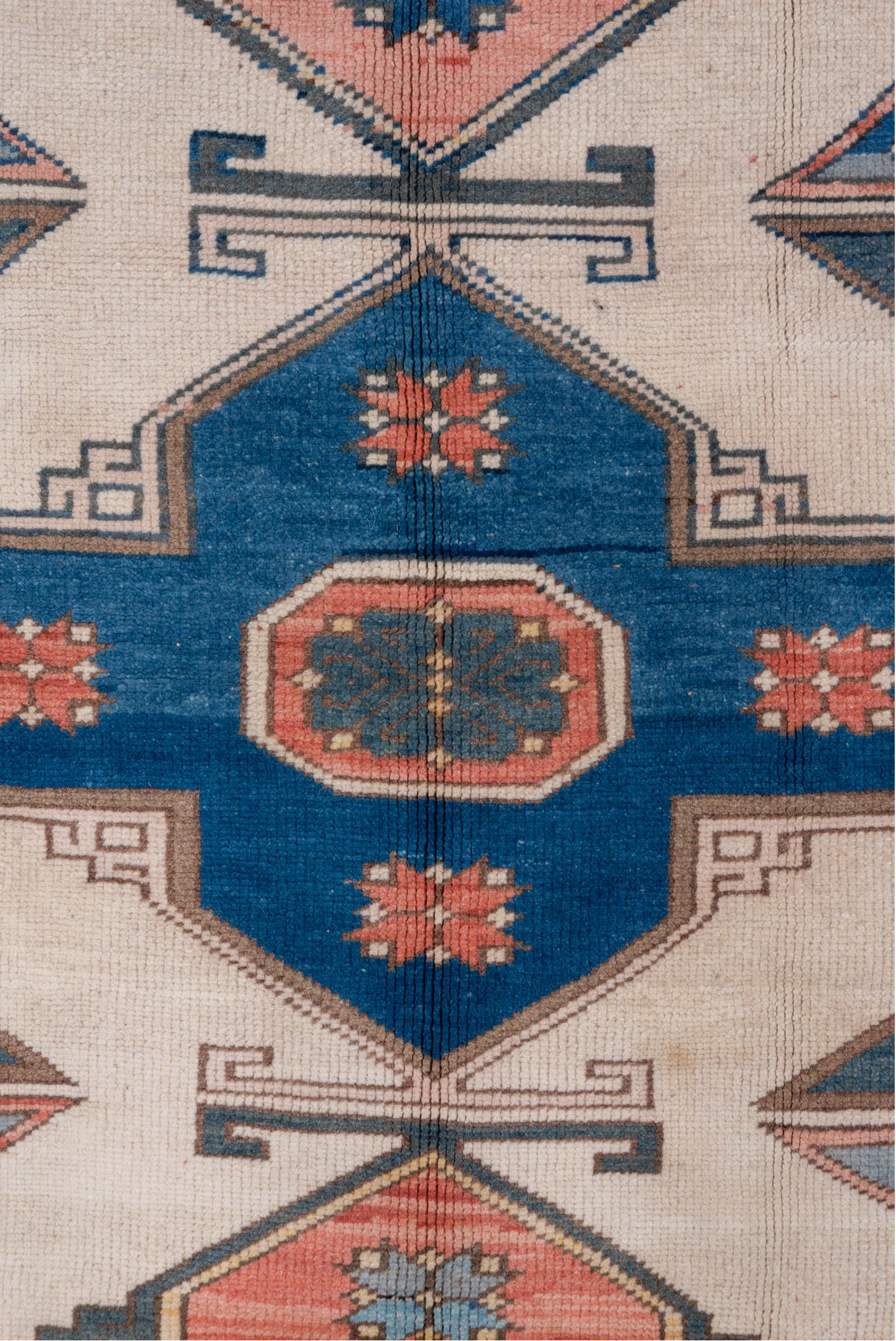 4' x 6' one-of-a-kind handmade vintage Oushak small size rug. Color palette: black, blue, brown, gray, light gray, off-white