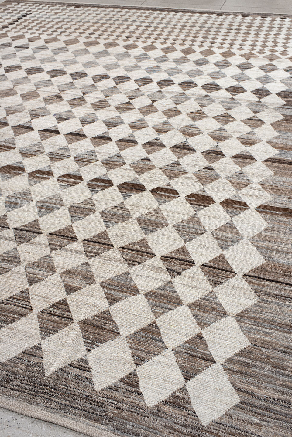 12' x 15' one-of-a-kind handmade vintage Tulu oversize rug. Color palette: black, brown, dark gray, gainsboro, gray