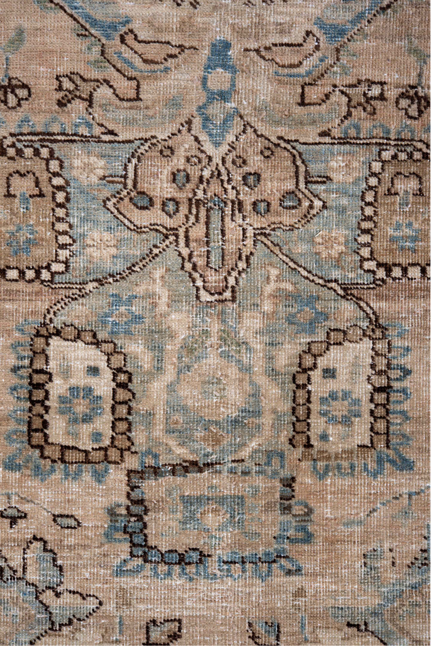 7' x 10' one-of-a-kind handmade vintage Ardebil large size rug. Color palette: black, blue, brown, charcoal, gray