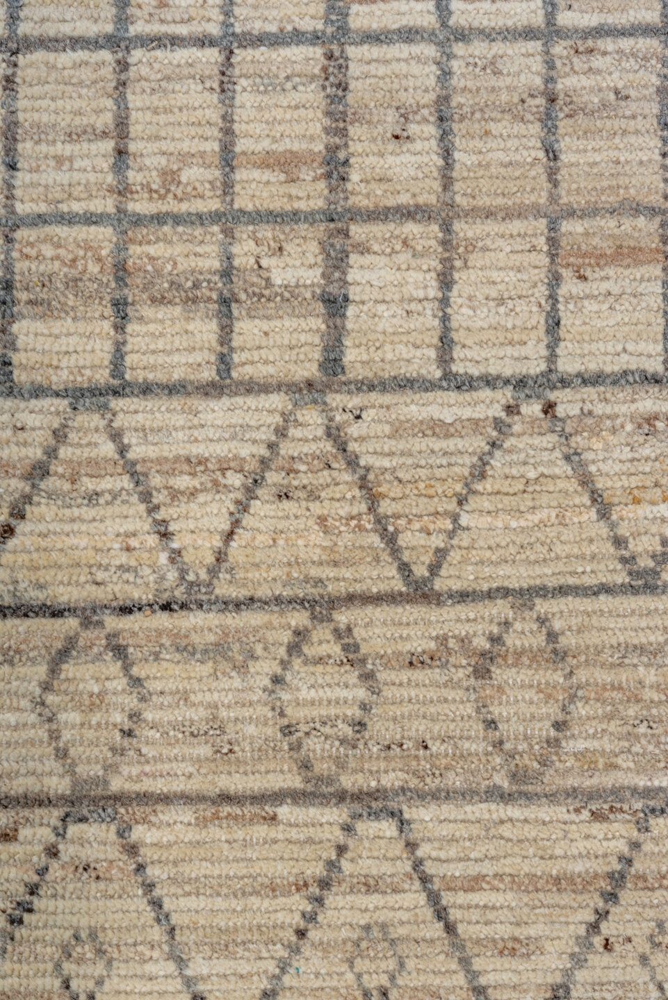 3' x 11' one-of-a-kind handmade vintage Tulu runner rug. Color palette: brown, dim gray, gainsboro, gray, light gray