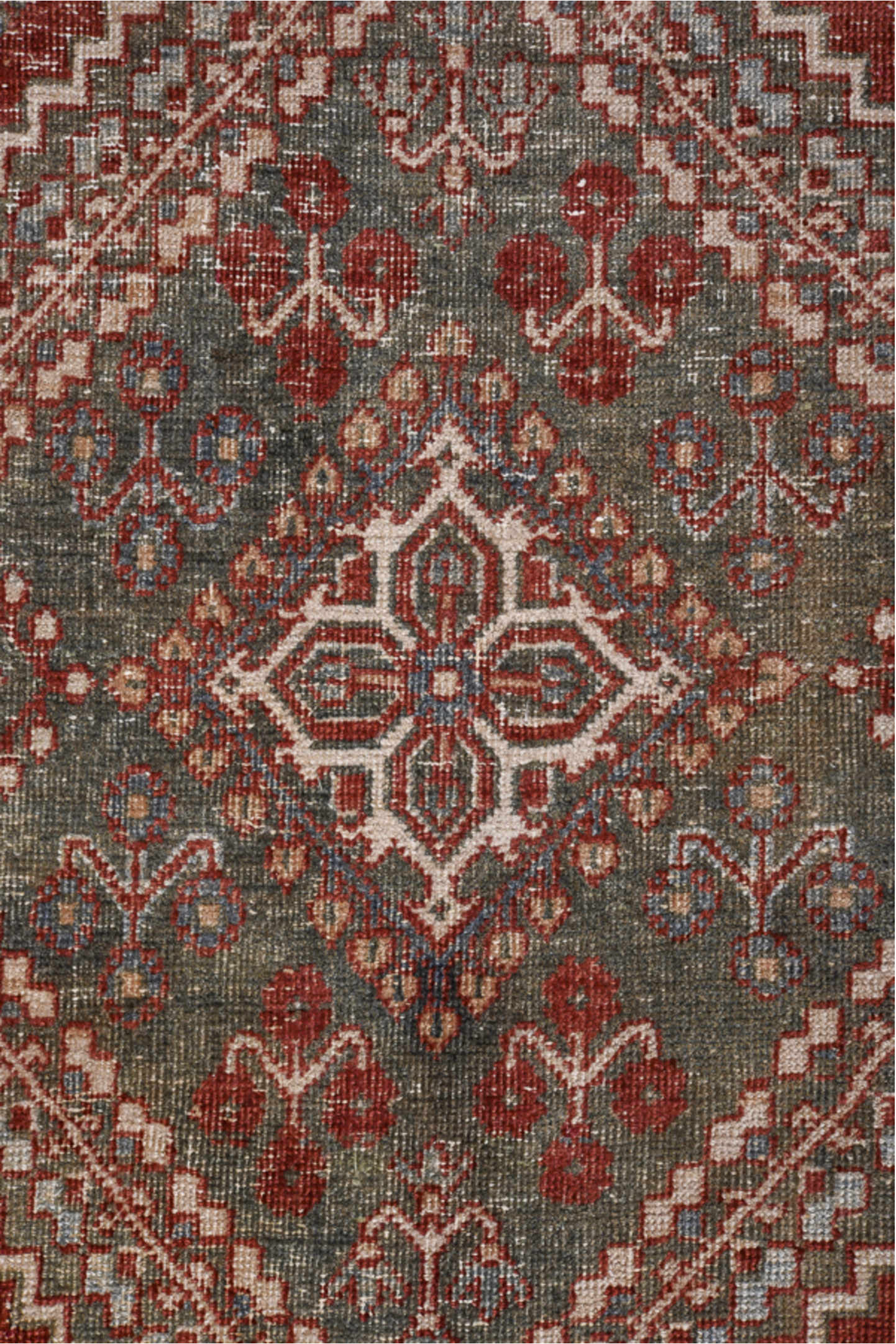 8' x 11' one-of-a-kind handmade vintage Joshegan large size rug. Color palette: brown, gray, light gray, off-white, pink