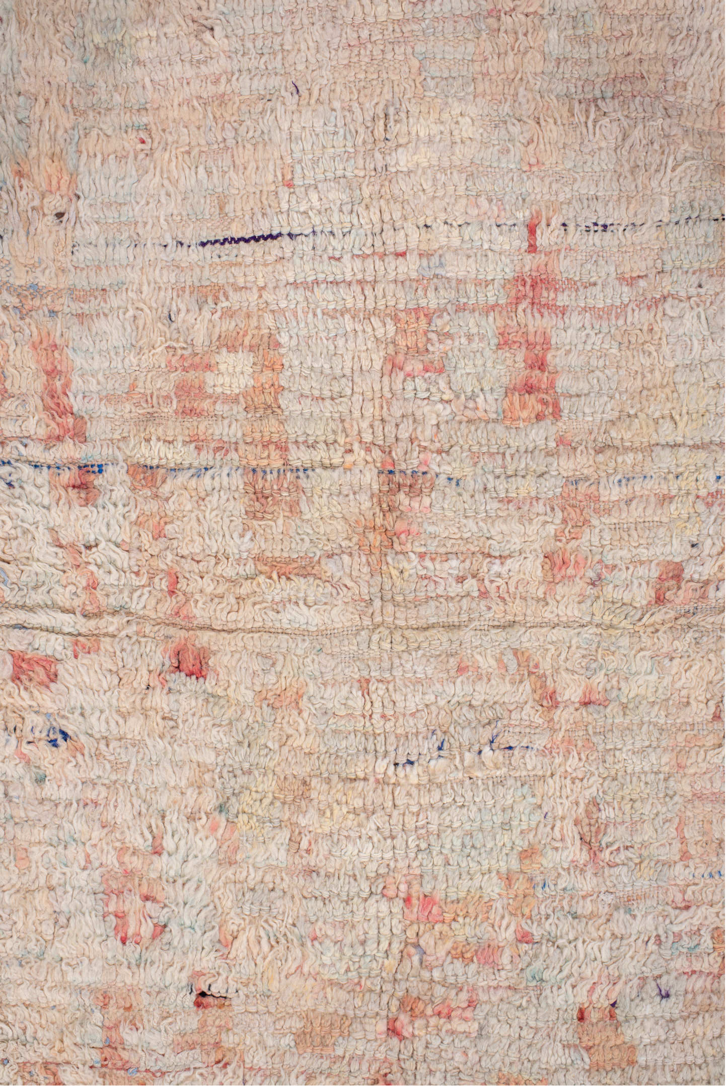 5' x 7' one-of-a-kind handmade vintage Moroccan rug. Color palette: blue, brown, gray, light gray, linen, off-white, orange