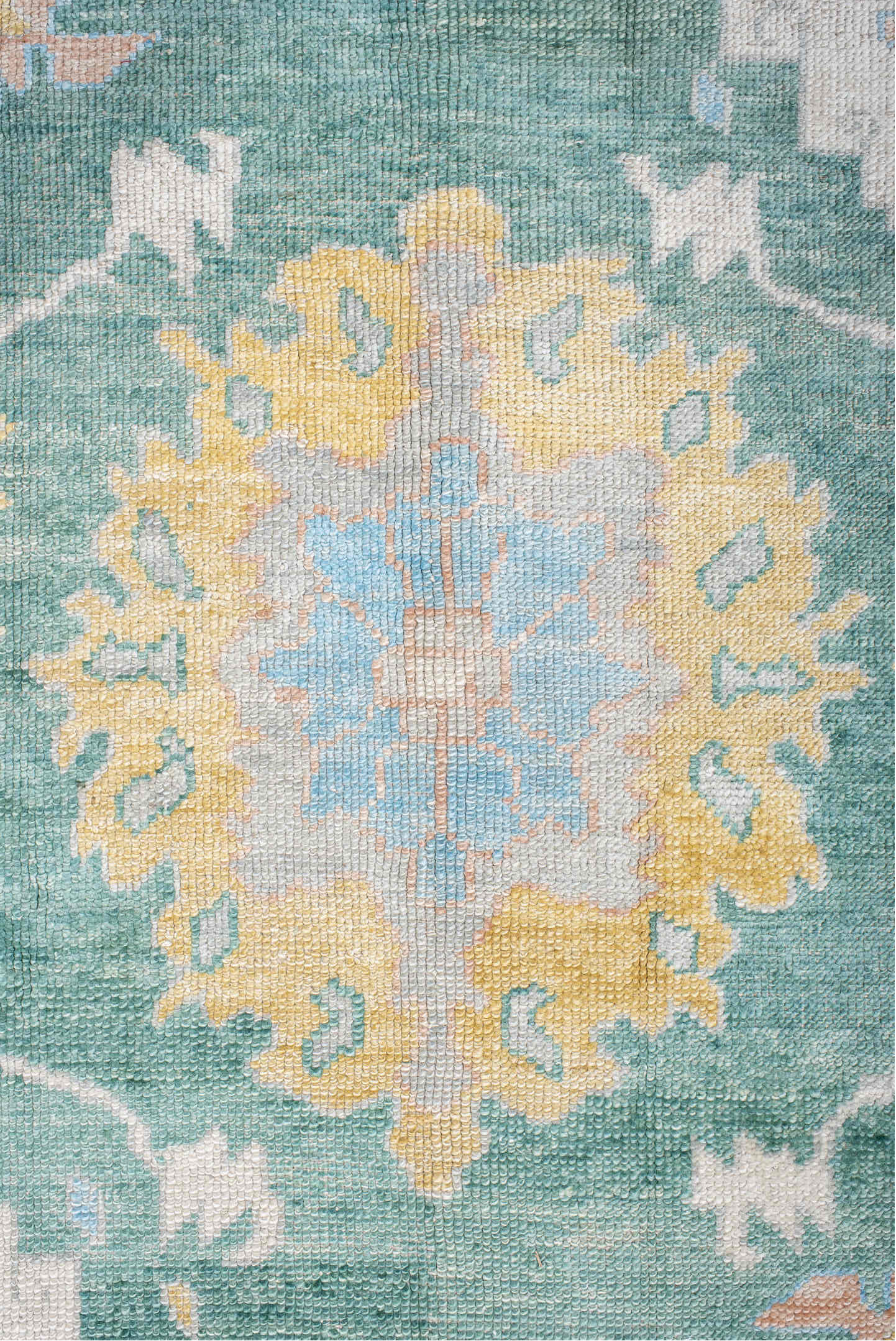 8' x 9' one-of-a-kind handmade vintage Oushak rug. Color palette: blue, brown, dark gray, gainsboro, gray, light blue